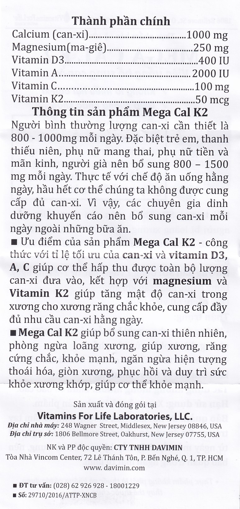 Hình ảnh Viên uống Mega-Cal 1000 Vitamins For Life giúp bổ sung canxi, chống loãng xương (60 viên)