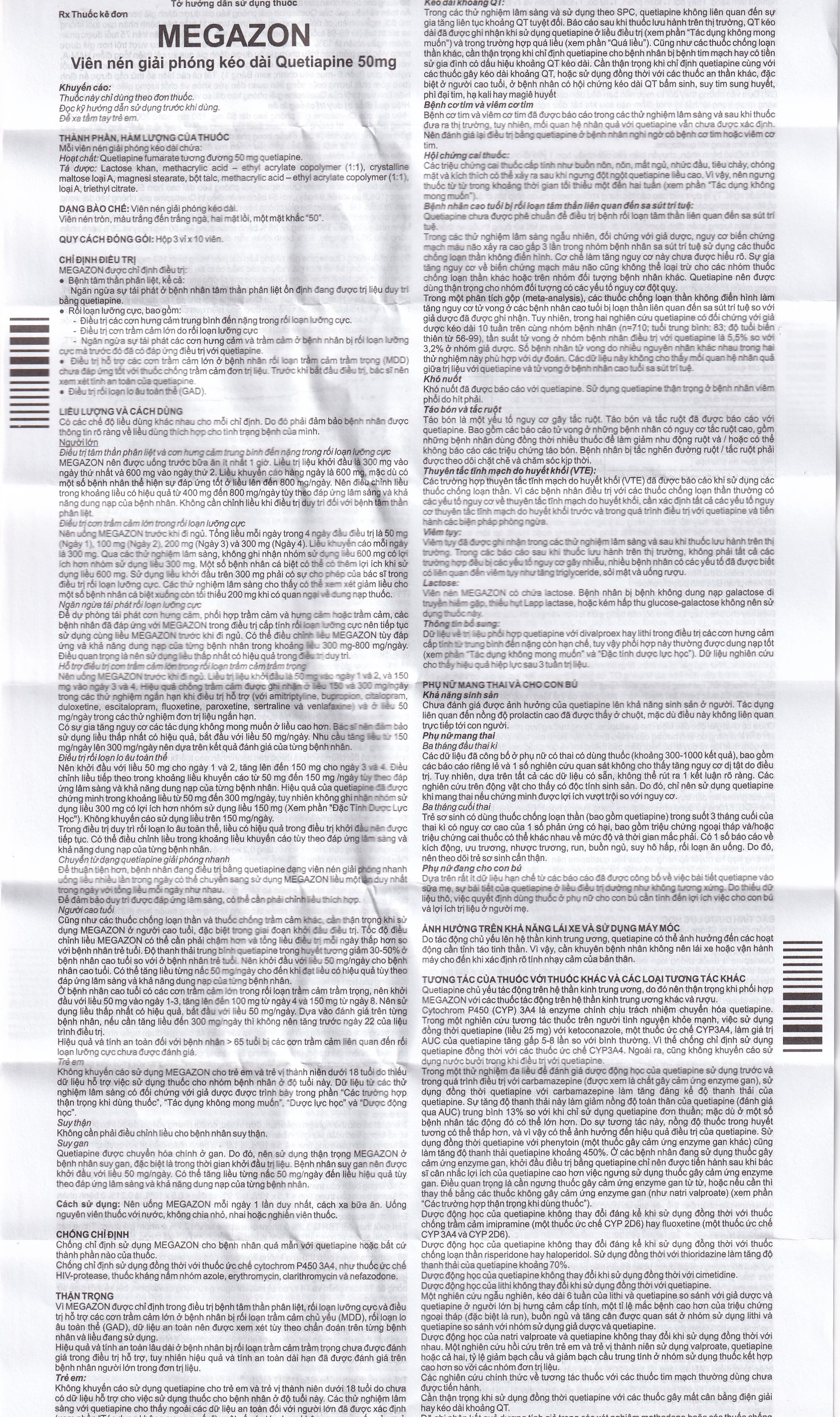 Hình ảnh Thuốc Megazon 50mg prolonged-release tablets Pharmathen điều trị tâm thần phân liệt (3 vỉ x 10 viên)