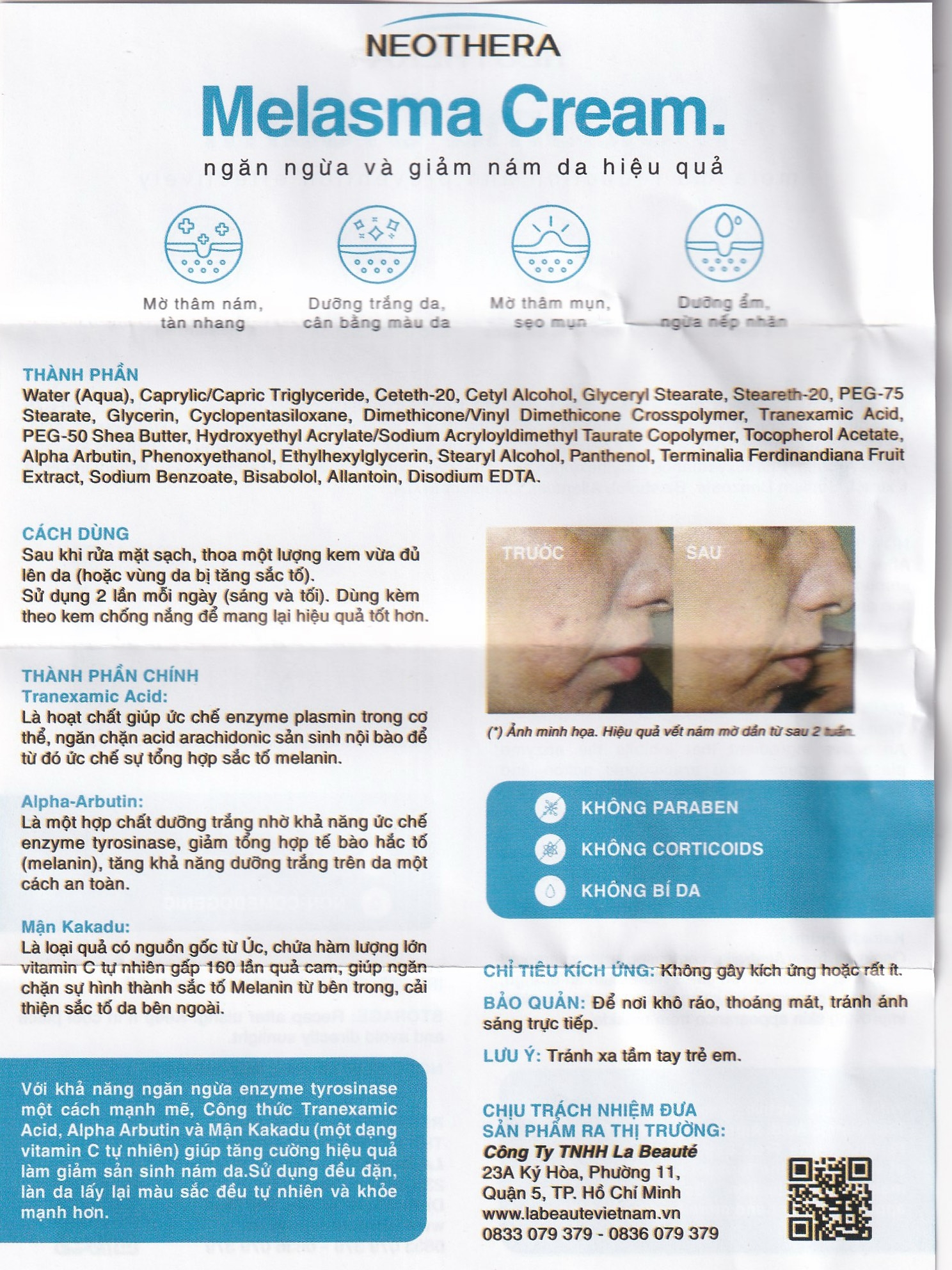 Hình ảnh Kem Melasma Cream Neothera giảm nám, tàn nhang (30ml)