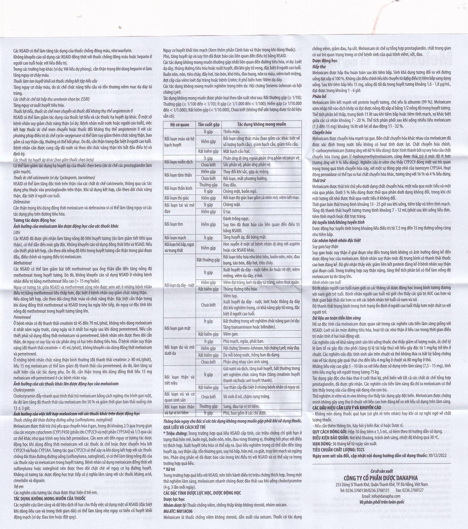 Hình ảnh Dung dịch tiêm Meloxicam 15mg/1.5ml Danapha điều trị đau viêm xương khớp (10 ống)