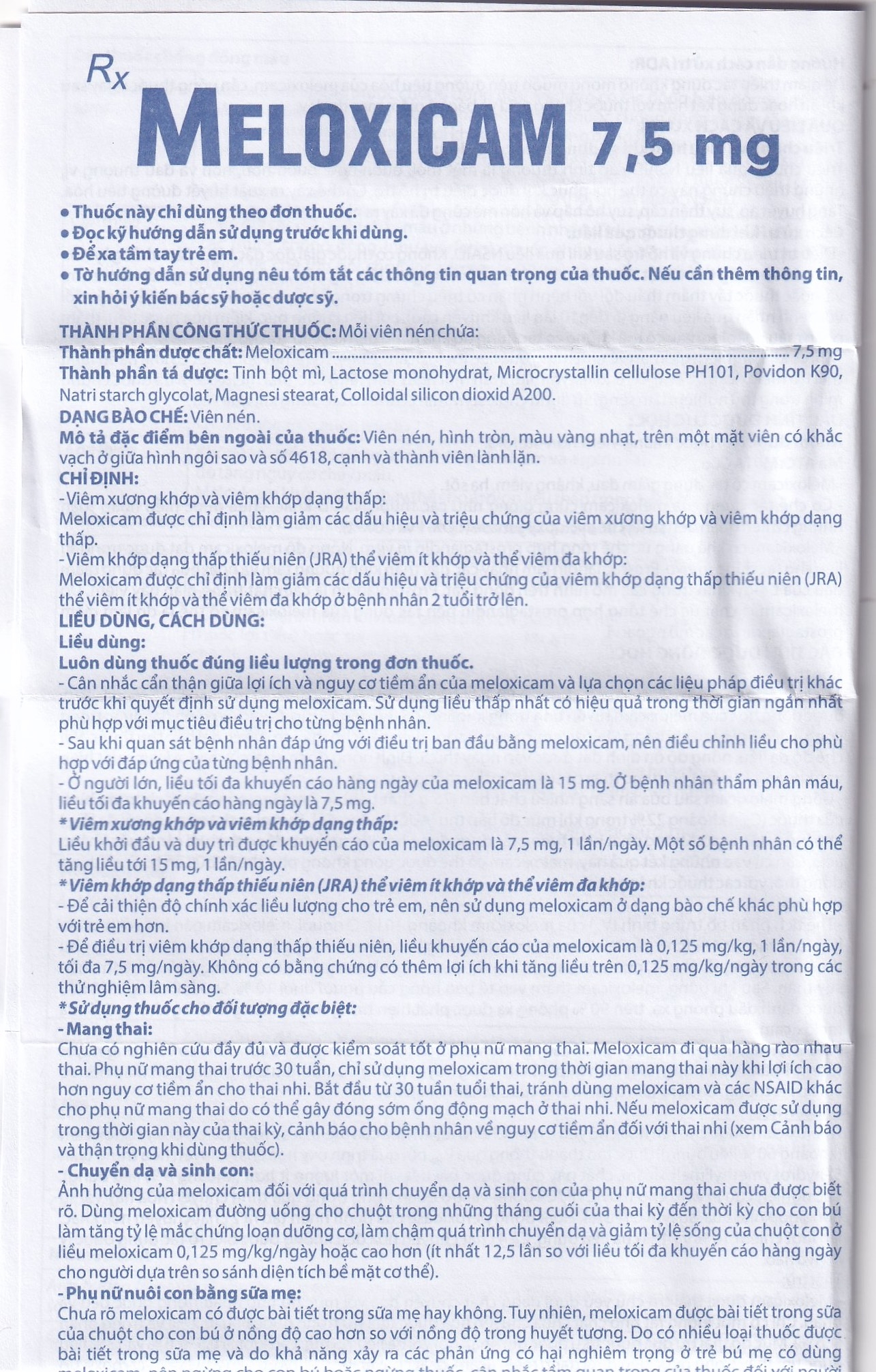 Hình ảnh Thuốc Meloxicam 7.5mg điều trị viêm xương khớp, viêm cột sống (2 vỉ x 10 viên)
