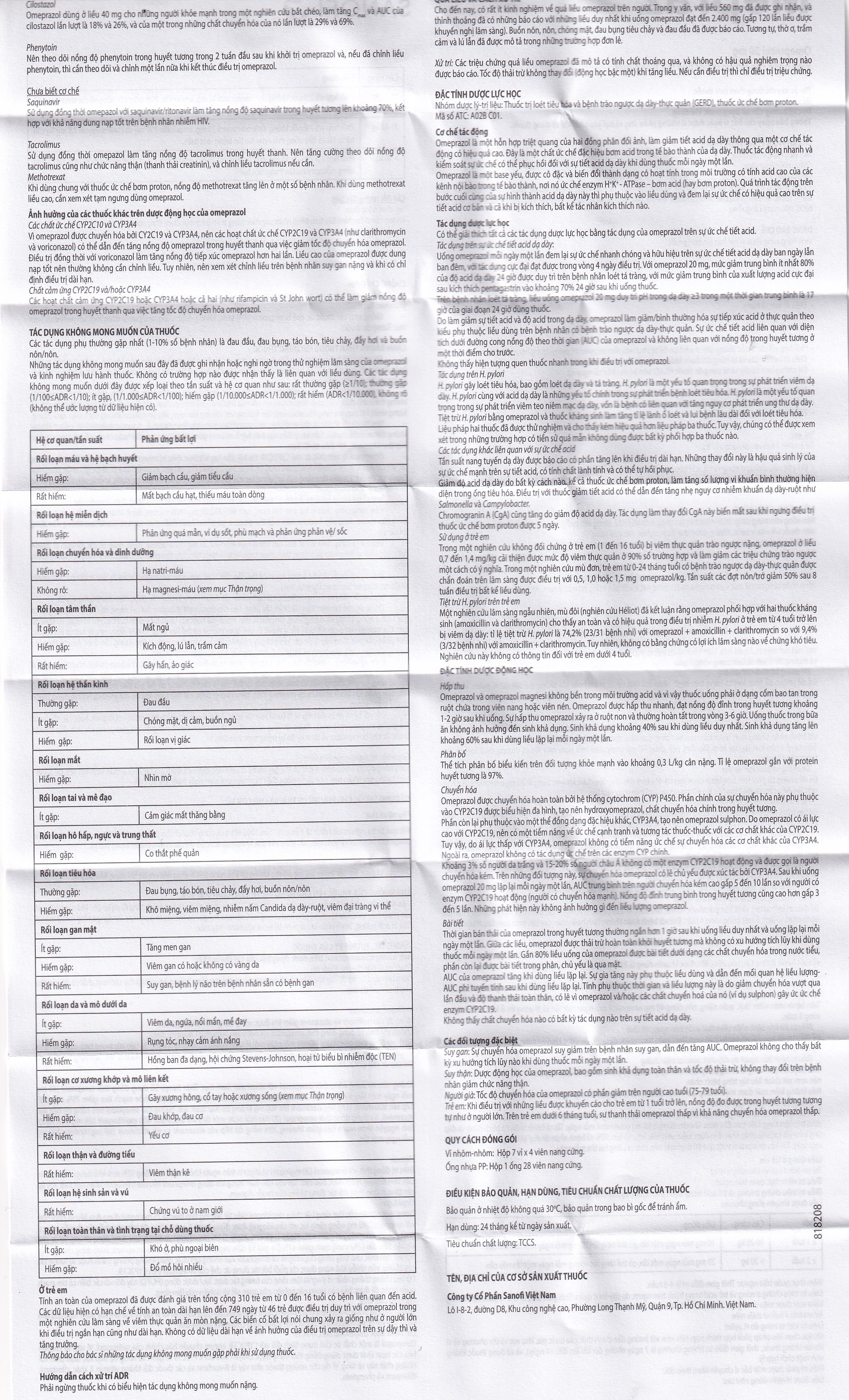 Hình ảnh Viên nang cứng Mepraz 20mg Sanofi điều trị loét dạ dày tá tràng, viêm thực quản trào ngược (7 vỉ x 4 viên)