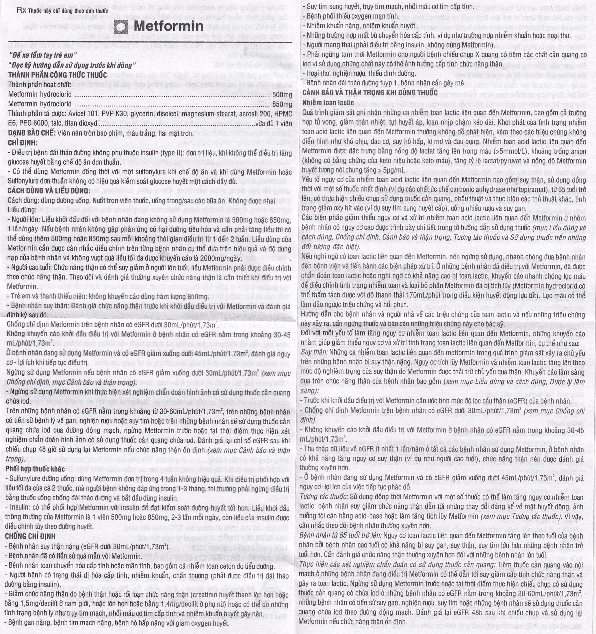 Hình ảnh Thuốc Metformin 500mg TV Pharm điều trị đái tháo đường (10 vỉ x 10 viên)