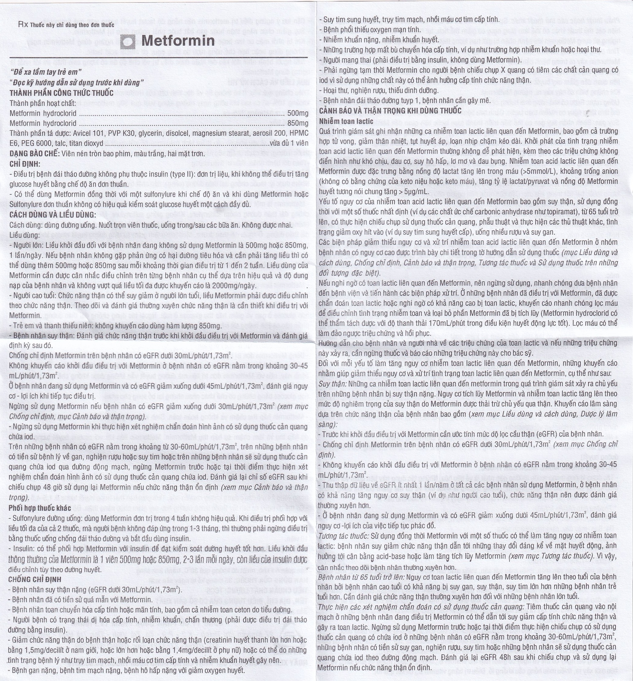 Hình ảnh Thuốc Metformin 850mg TV.Pharm điều trị bệnh đái tháo đường (10 vỉ x 10 viên)