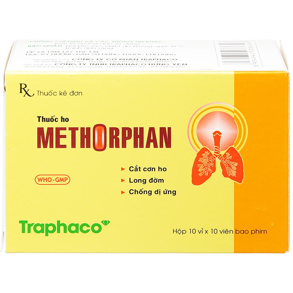 Hình ảnh Thuốc Methorphan Traphaco ho khan, ho có đờm, ho do dị ứng, cảm lạnh, viêm họng (10 vỉ x 10 viên)
