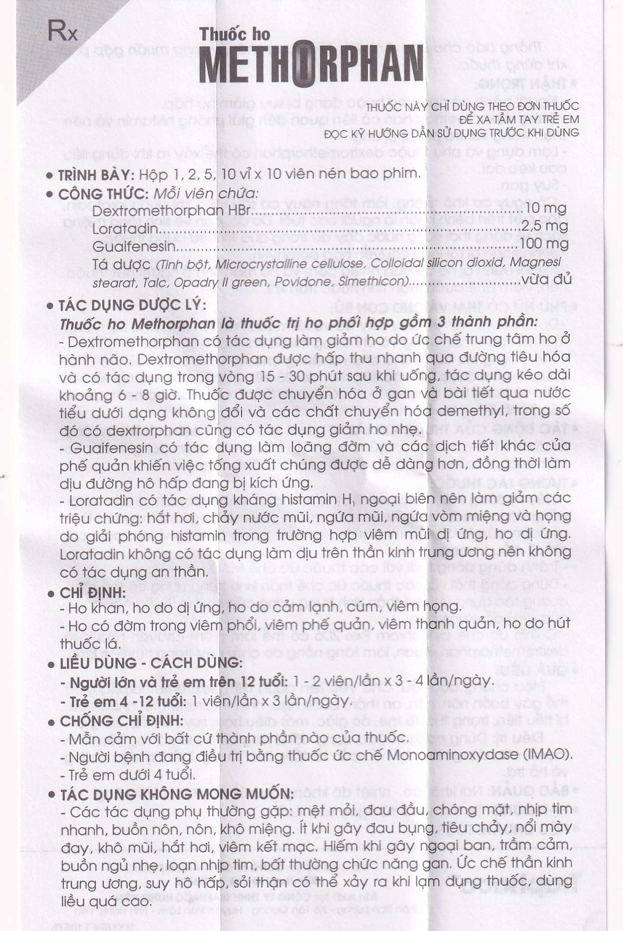Hình ảnh Thuốc ho Methorphan Traphaco cắt cơn ho, điều trị long đờm, chống dị ứng (2 vỉ x 10 viên)