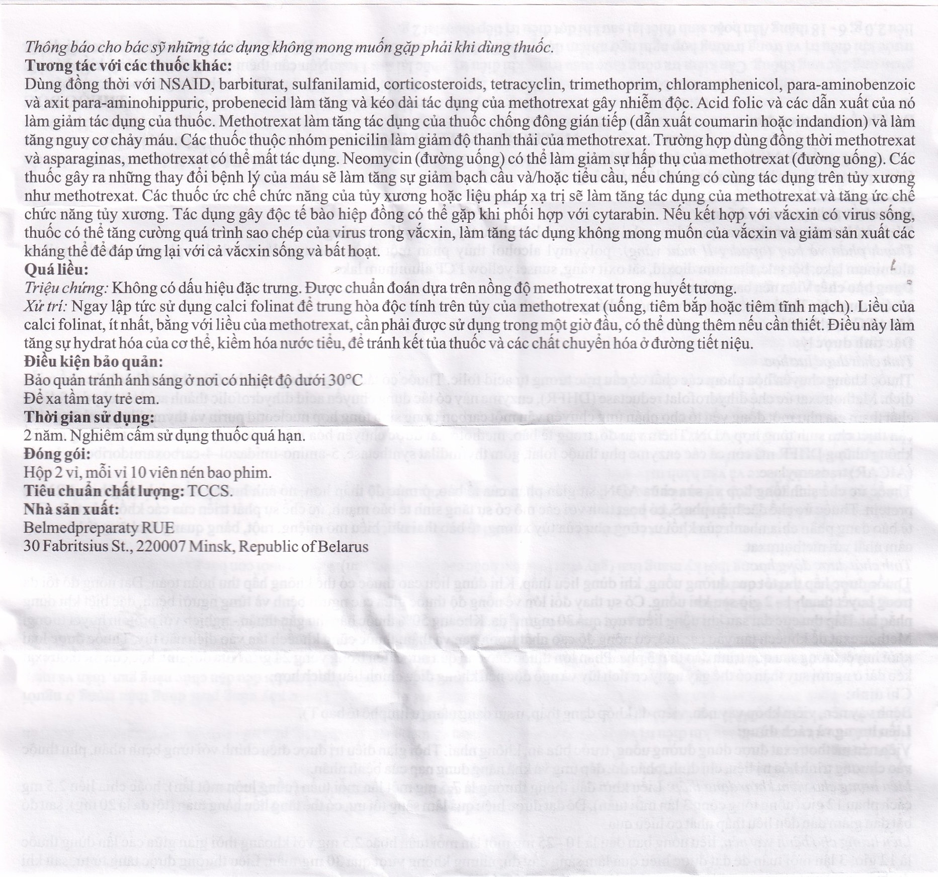 Hình ảnh Thuốc Methotrexate Belmed 2.5mg điều trị bệnh vẩy nến, viêm khớp vảy nến, viêm khớp dạng thấp (20 viên)