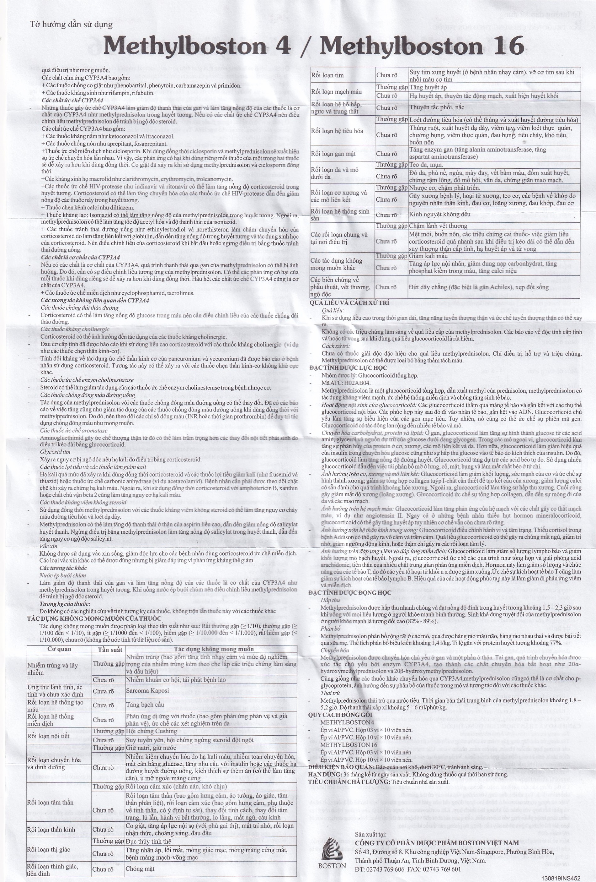 Hình ảnh Thuốc Methylboston 16 Boston kháng viêm, điều trị suy tuyến thượng thận, viêm khớp, lupus ban đỏ (3 vỉ x 10 viên)