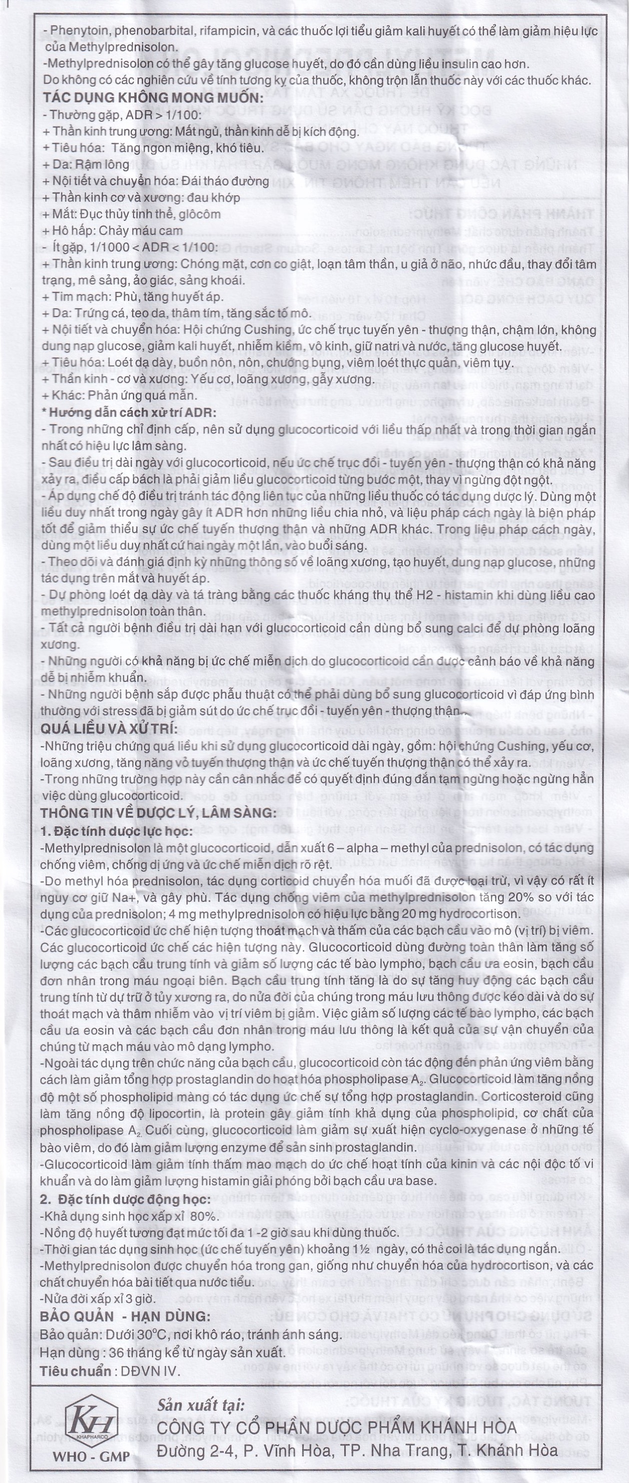 Hình ảnh Thuốc Methylprednisolon 4 Khapharco kháng viêm, điều trị viêm khớp dạng thấp, lupus ban đỏ hệ thống (10 vỉ x 10 viên)