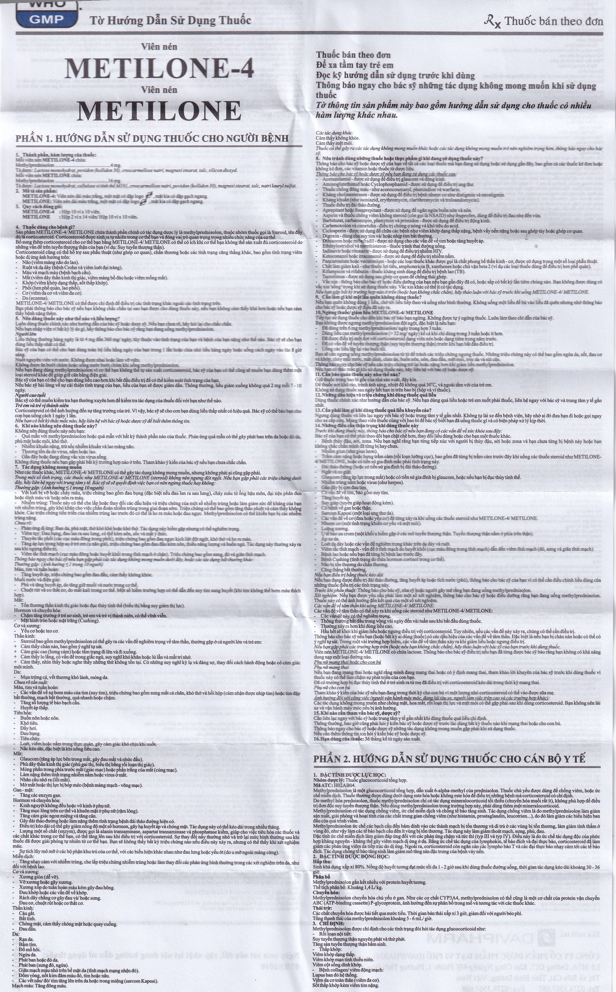 Hình ảnh Thuốc Metilone 16mg DaViPharm kháng viêm, rối loạn nội tiết, viêm khớp (2 vỉ x 14 viên)