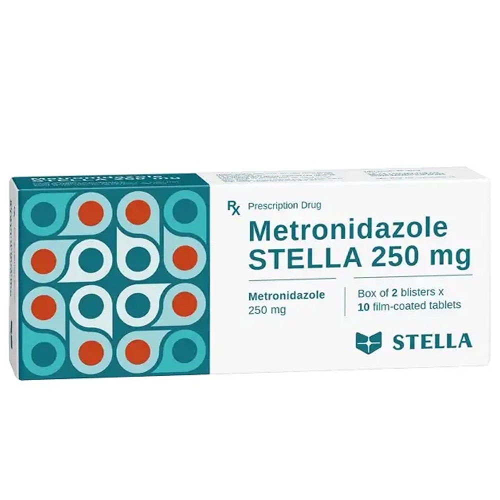 Hình ảnh Viên nén Metronidazole Stella 250mg điều trị nhiễm Trichomonas, viêm phụ khoa, loét nướu (2 vỉ x 10 viên)