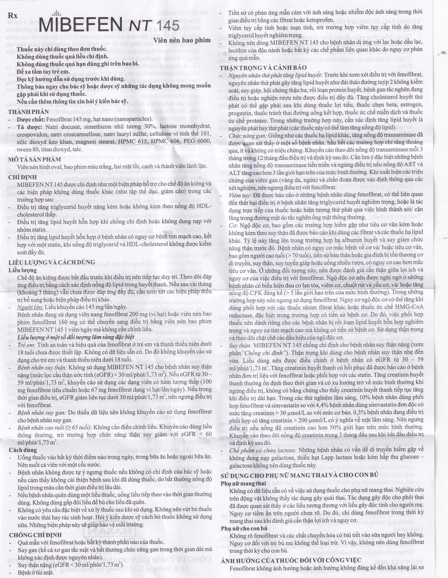 Hình ảnh Thuốc Mibefen NT 145 Hasan điều trị tăng triglycerid huyết nặng (3 vỉ x 10 viên)