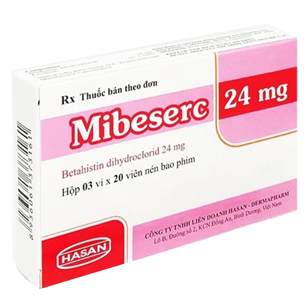 Hình ảnh Thuốc Mibeserc 24mg Hasan điều trị hội chứng Ménière's, chóng mặt, ù tai (3 vỉ x 20 viên)