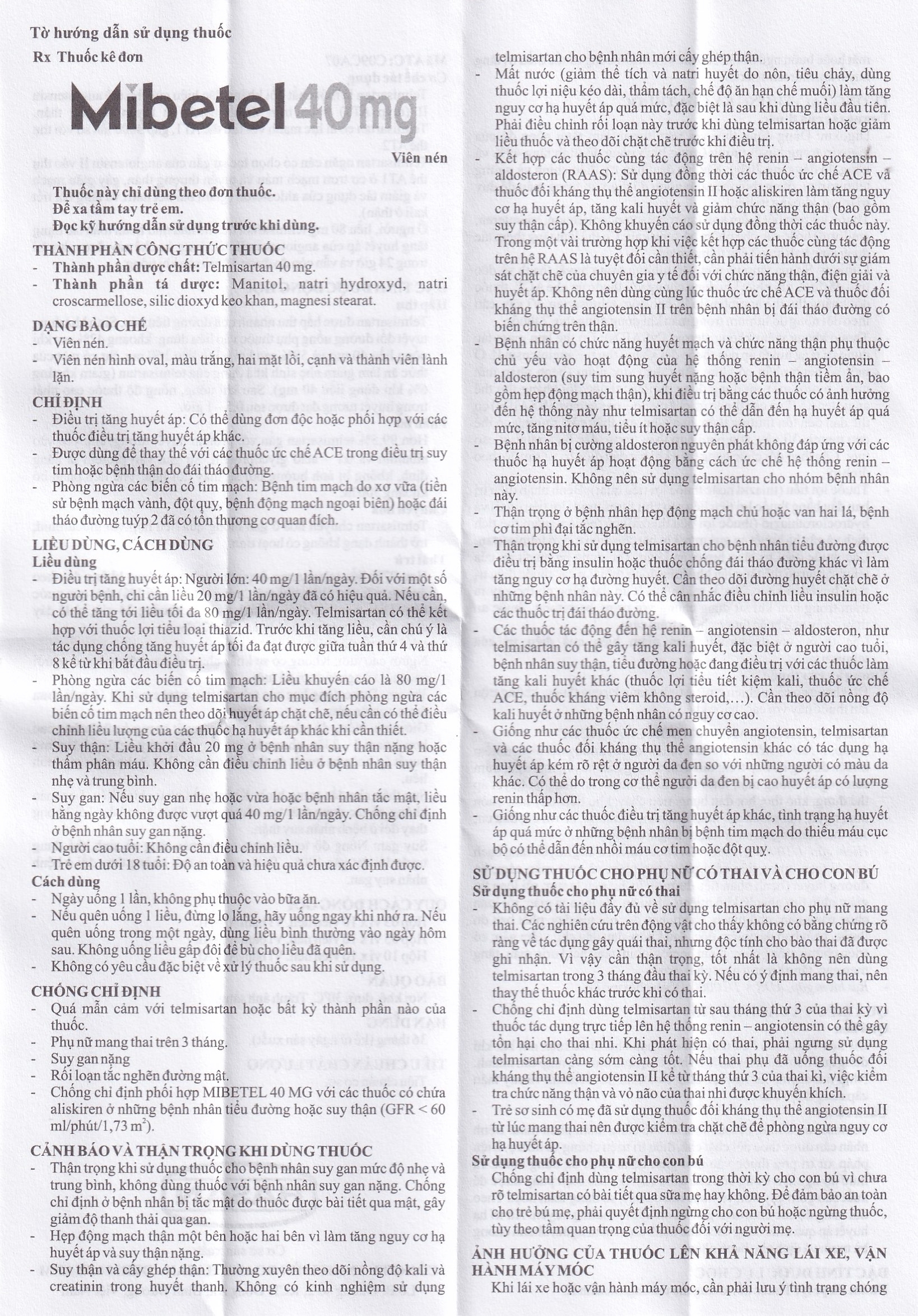 Hình ảnh Viên nén Mibetel 40mg Hasan điều trị tăng huyết áp (3 vỉ x 10 viên)