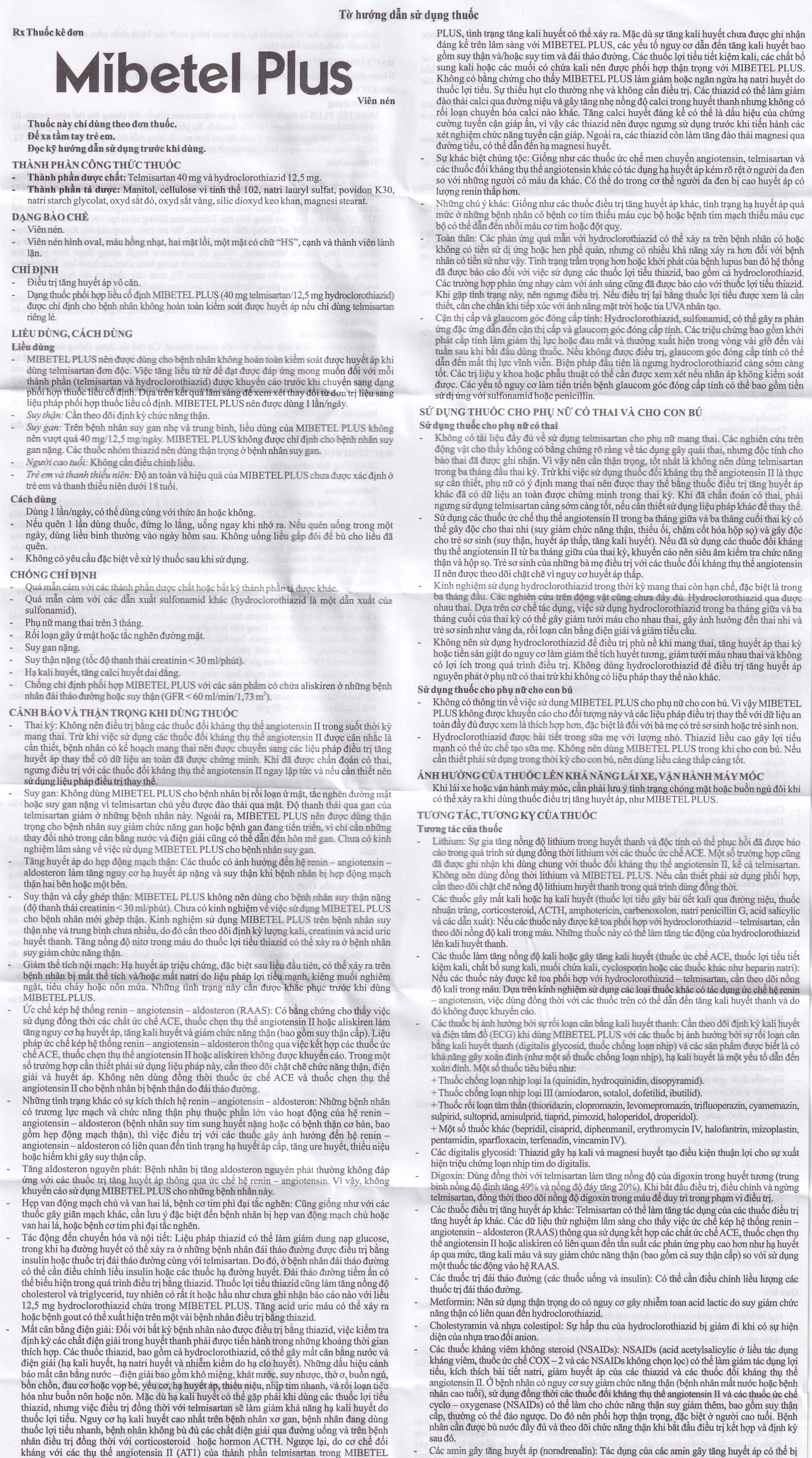 Hình ảnh Viên nén Mibetel Plus Hasan điều trị tăng huyết áp vô căn (3 vỉ x 10 viên)