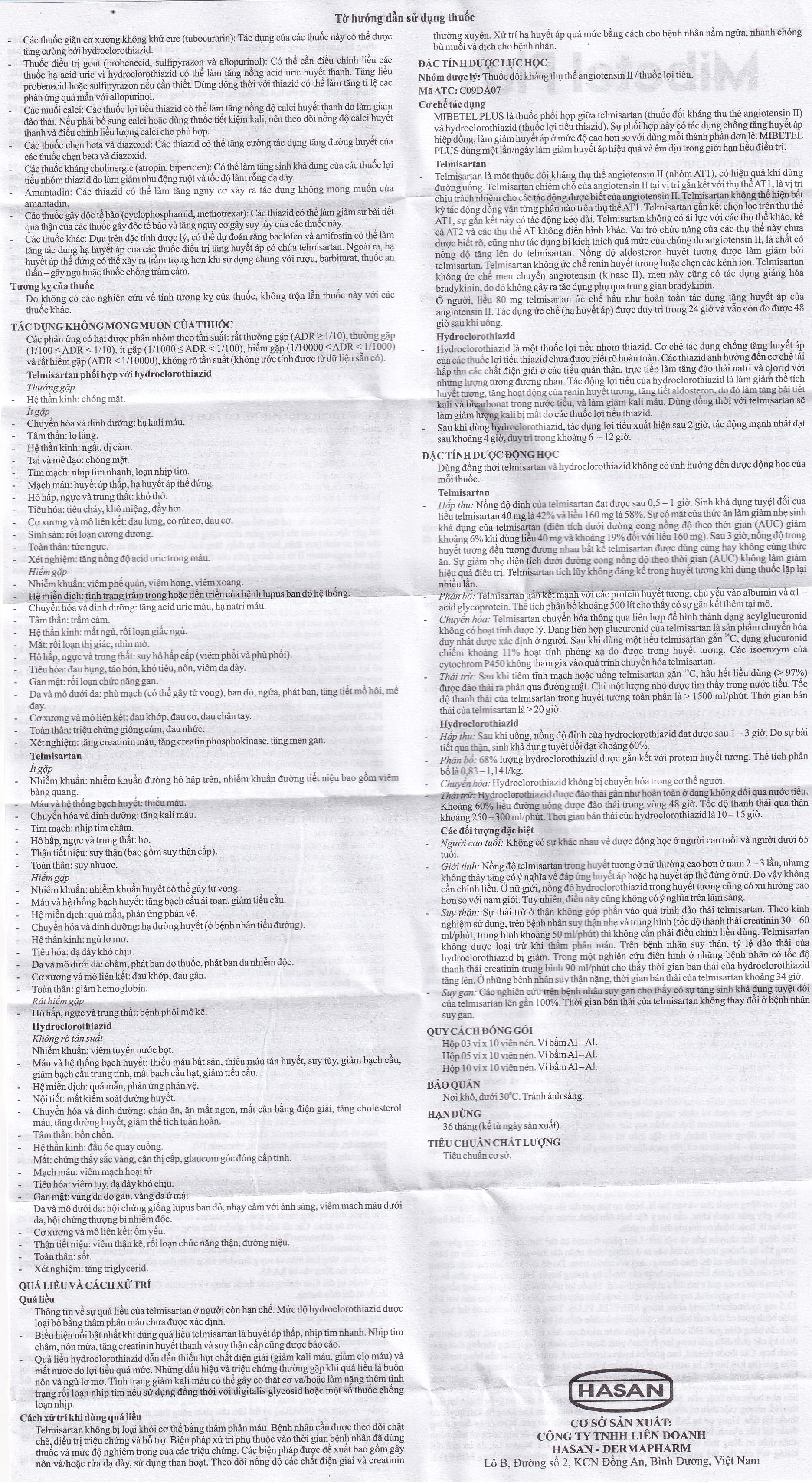 Hình ảnh Viên nén Mibetel Plus Hasan điều trị tăng huyết áp vô căn (3 vỉ x 10 viên)