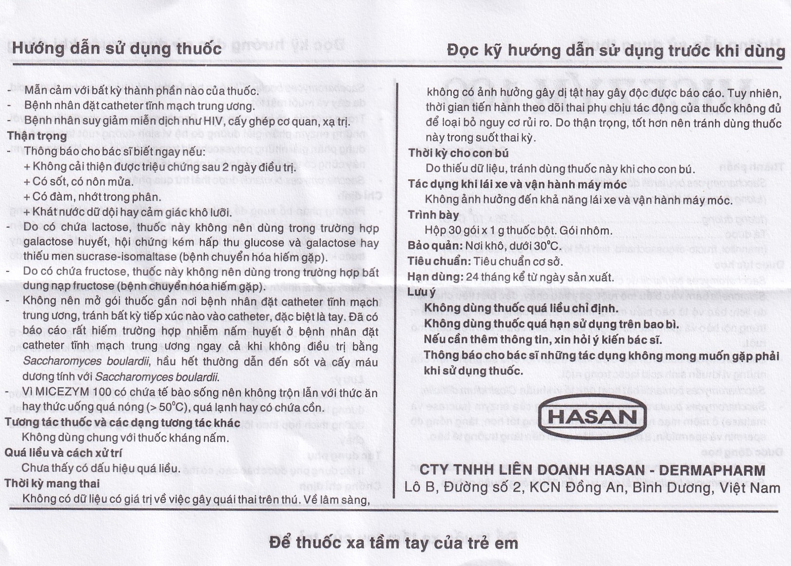 Hình ảnh Thuốc bột Micezym 100 Hasan phòng ngừa và điều trị tiêu chảy (30 gói x 1g))