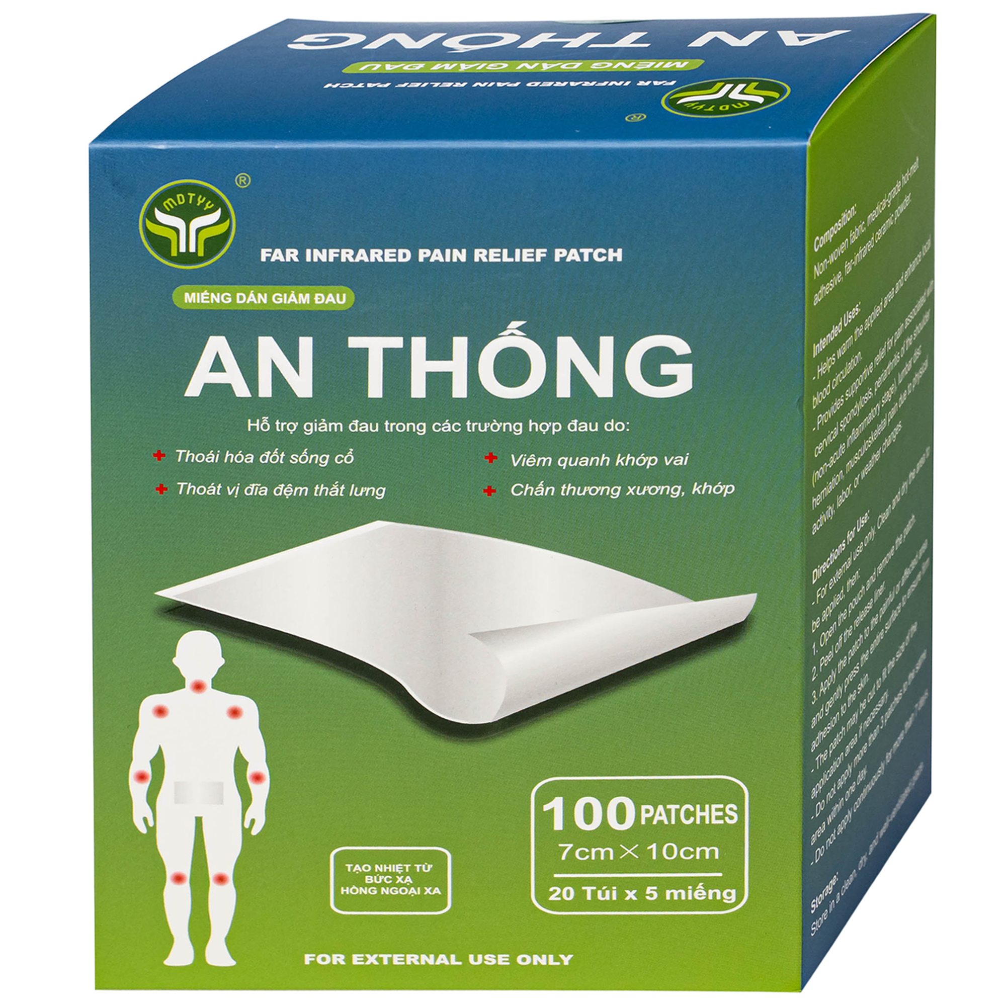 Hình ảnh Miếng dán giảm đau An Thống Mdtyy giúp giảm đau cổ, đau mỏi vai gáy, đau lưng (20 túi x 5 miếng)