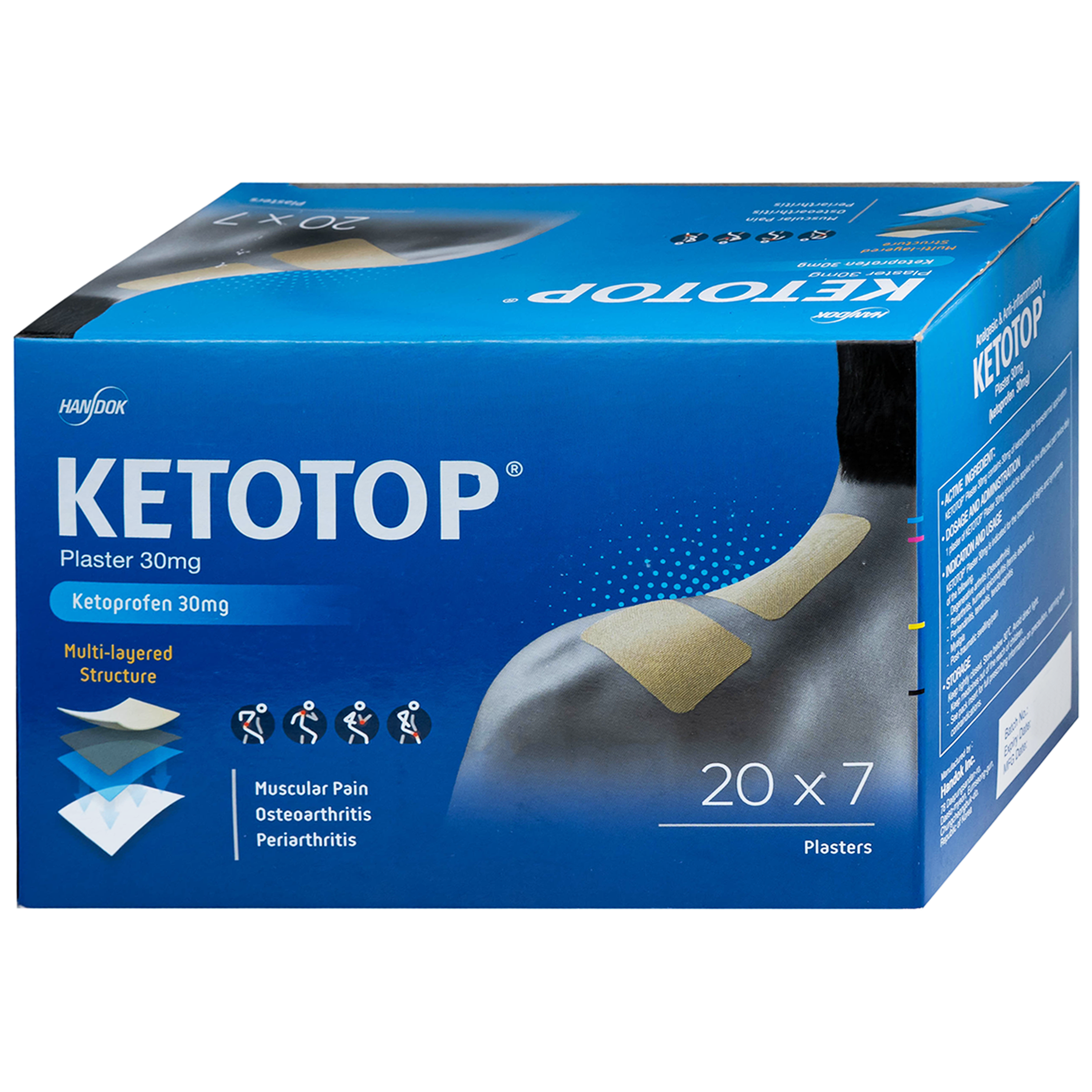 Hình ảnh Miếng dán Ketotop Plaster 30mg giảm đau và kháng viêm trong các bệnh lý về cơ, xương, khớp (20 túi x 7 miếng)