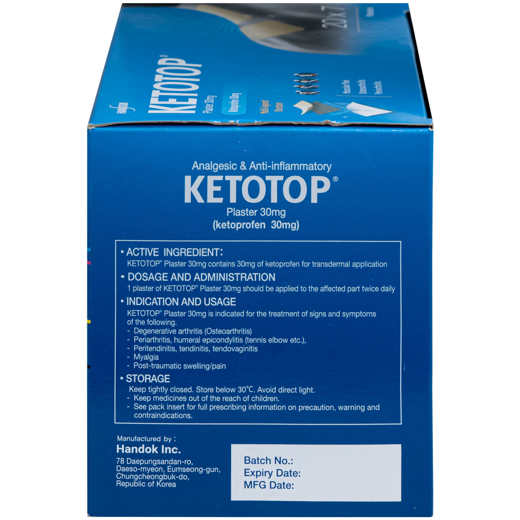 Hình ảnh Miếng dán Ketotop Plaster 30mg giảm đau và kháng viêm trong các bệnh lý về cơ, xương, khớp (20 túi x 7 miếng)