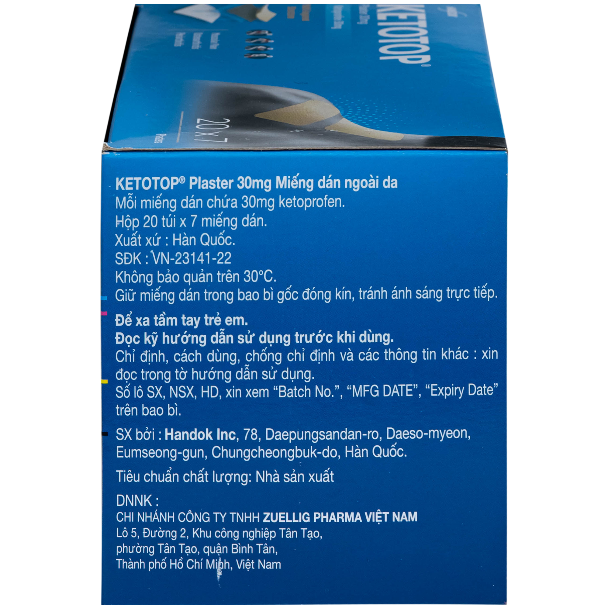 Hình ảnh Miếng dán Ketotop Plaster 30mg giảm đau và kháng viêm trong các bệnh lý về cơ, xương, khớp (20 túi x 7 miếng)
