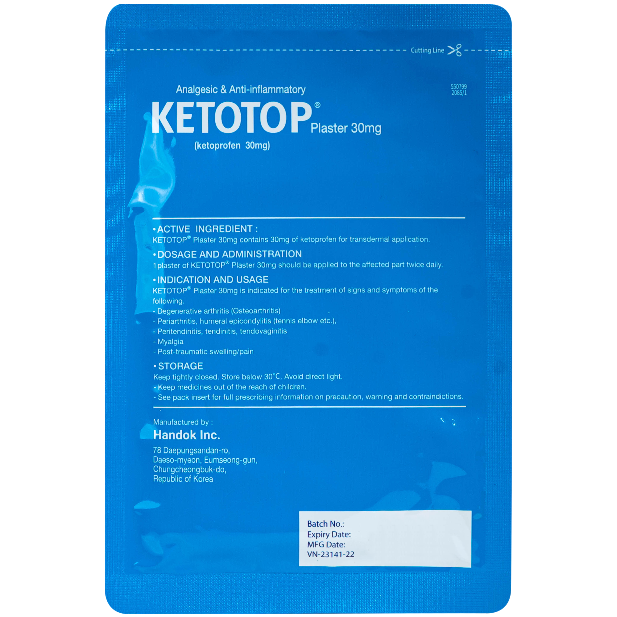 Hình ảnh Miếng dán Ketotop Plaster 30mg giảm đau và kháng viêm trong các bệnh lý về cơ, xương, khớp (20 túi x 7 miếng)