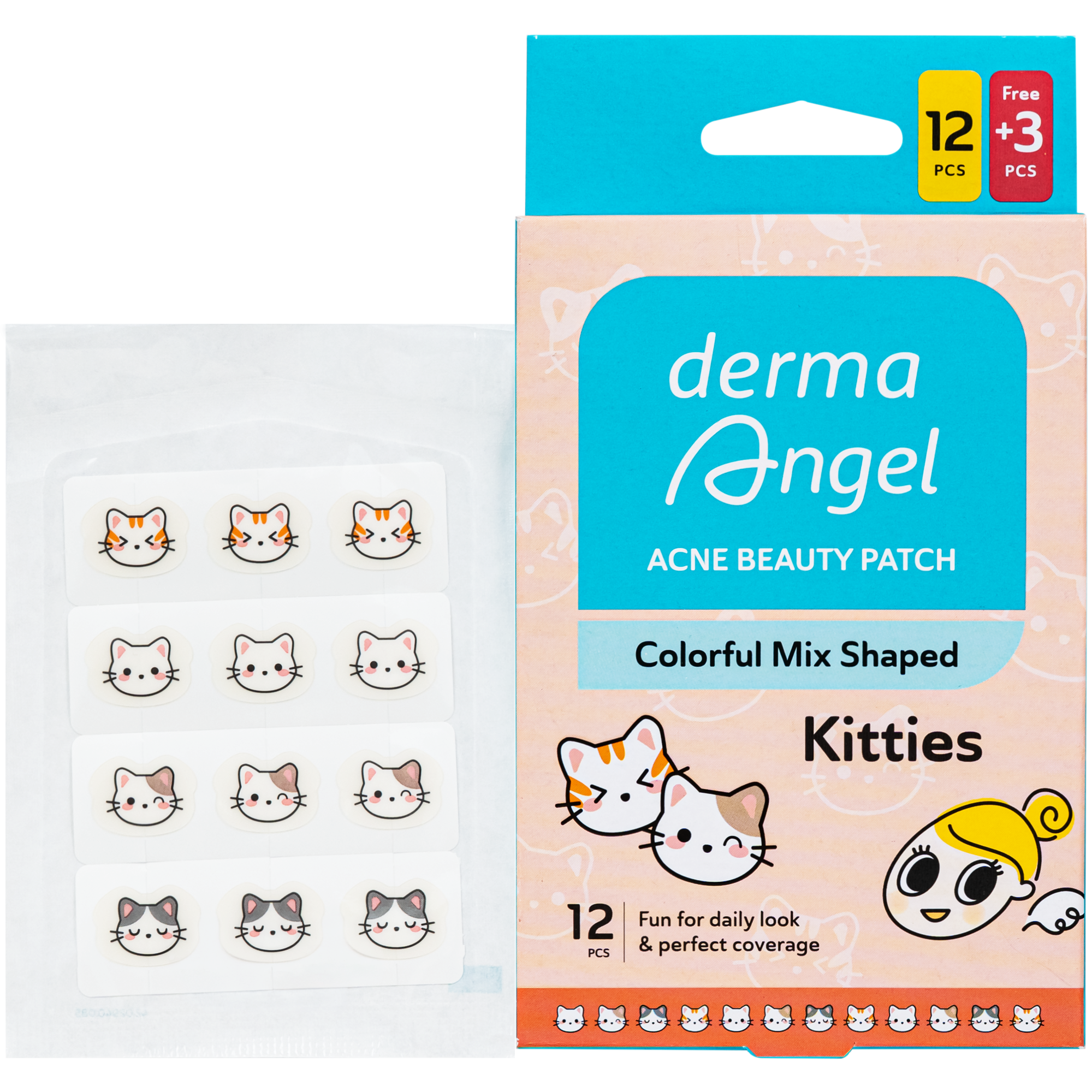 Hình ảnh Miếng Dán Mụn Derma Angel Acne Beauty Patch Hình Kitties 12+3 Miếng