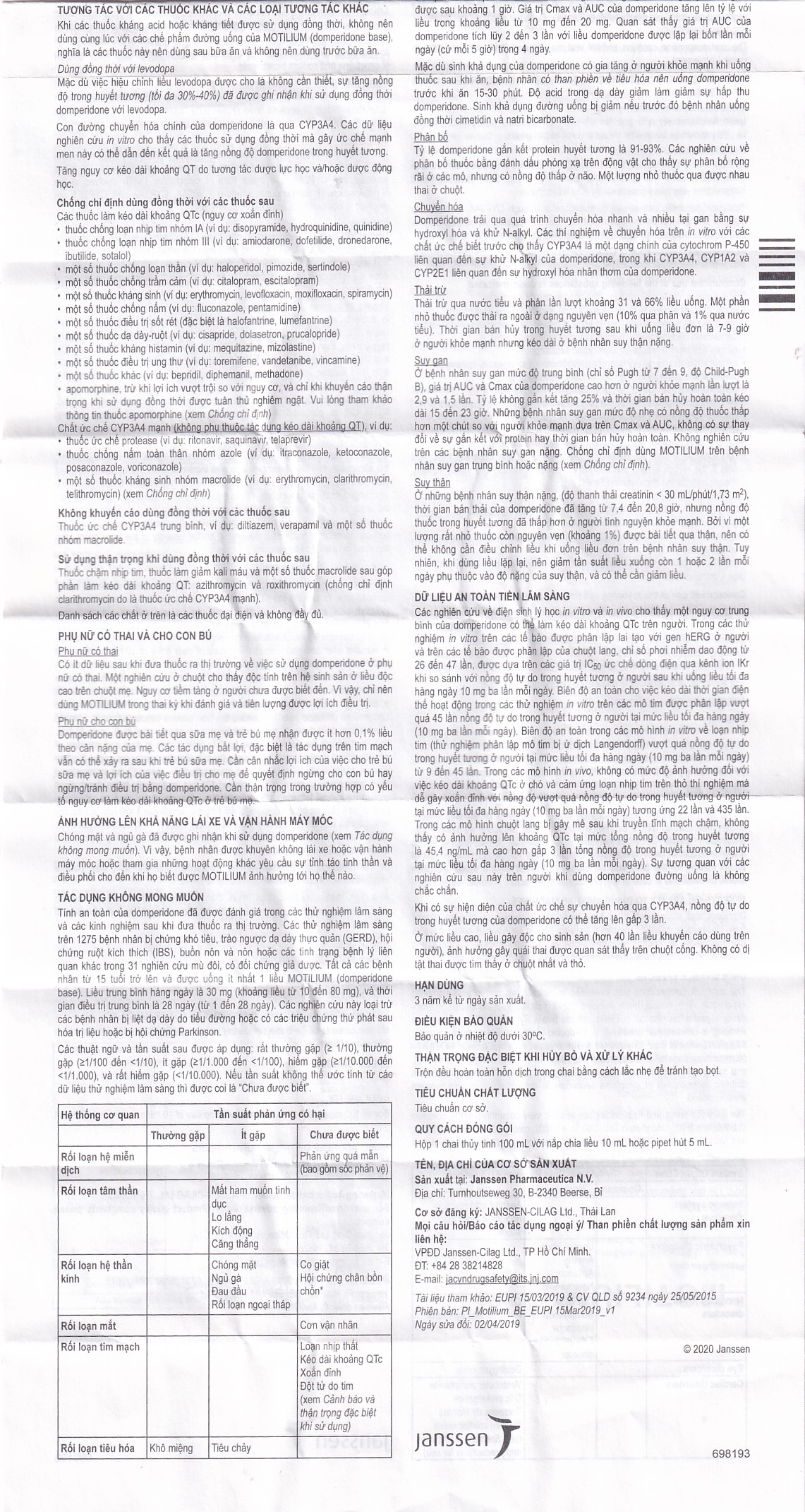 Hình ảnh Hỗn dịch uống Motilium Janssen điều trị triệu chứng nôn và buồn nôn (100ml)