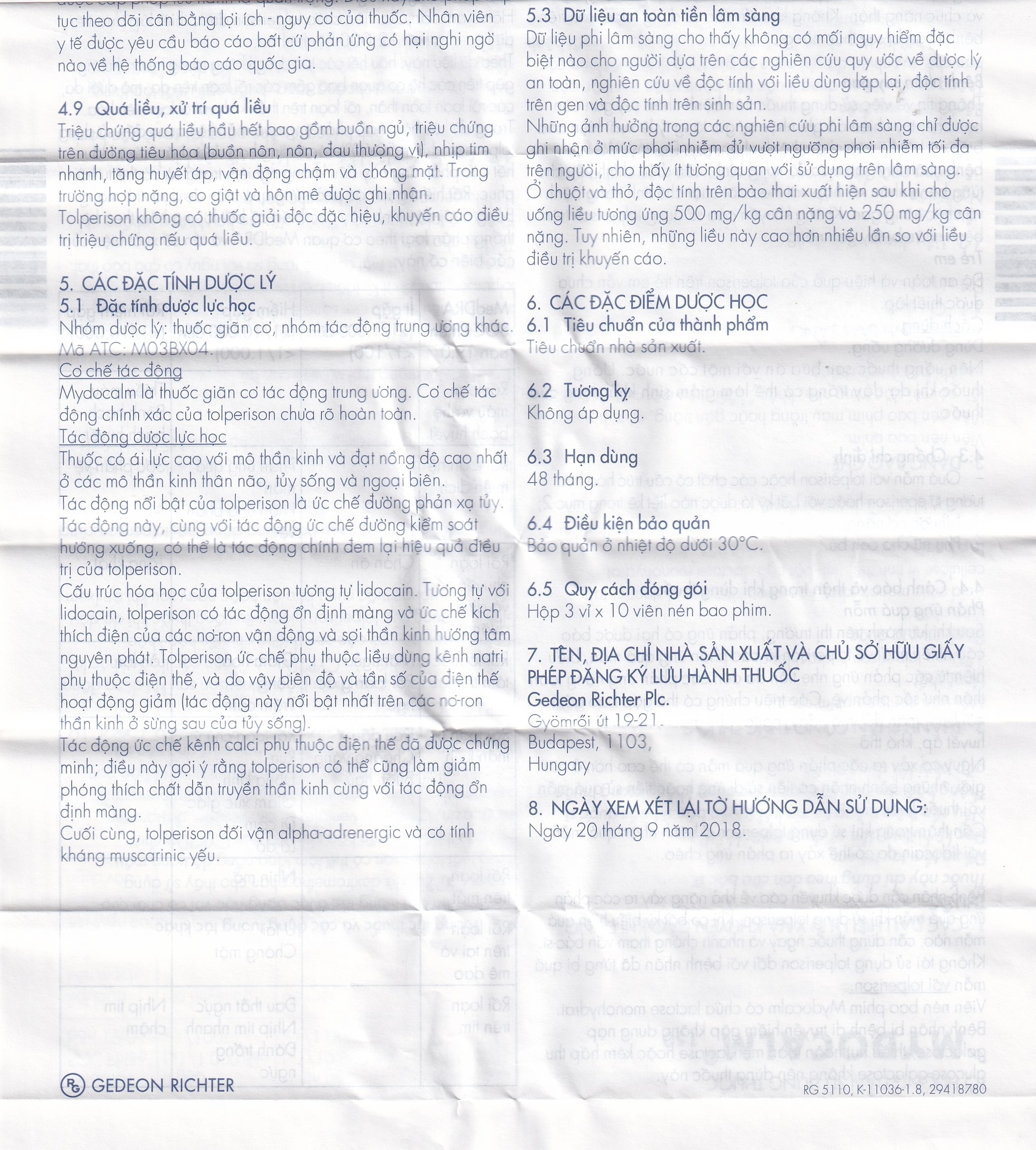 Hình ảnh Viên nén Mydocalm 150 Gedeon điều trị sự tăng trương lực cơ xương (3 vỉ x 10 viên)