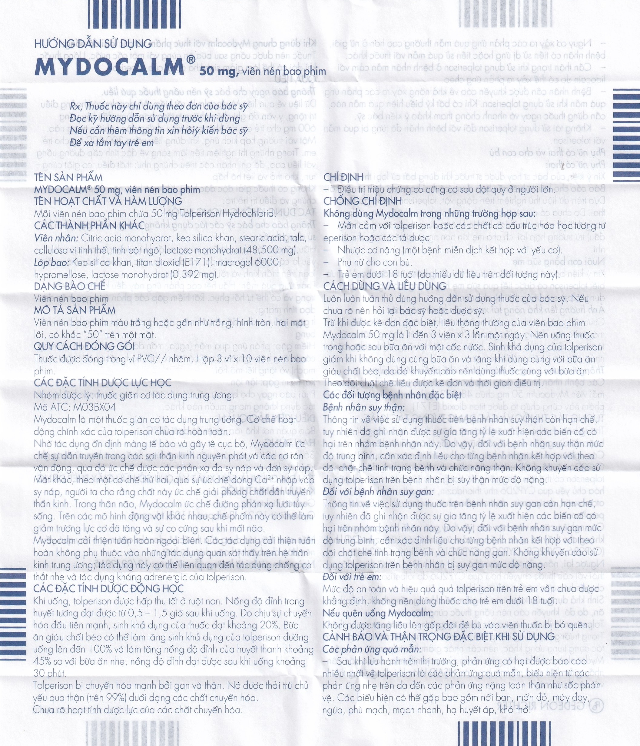 Hình ảnh Viên nén Mydocalm 50mg Gedeon điều trị triệu chứng co cứng cơ sau đột quỵ (3 vỉ x 10 viên)