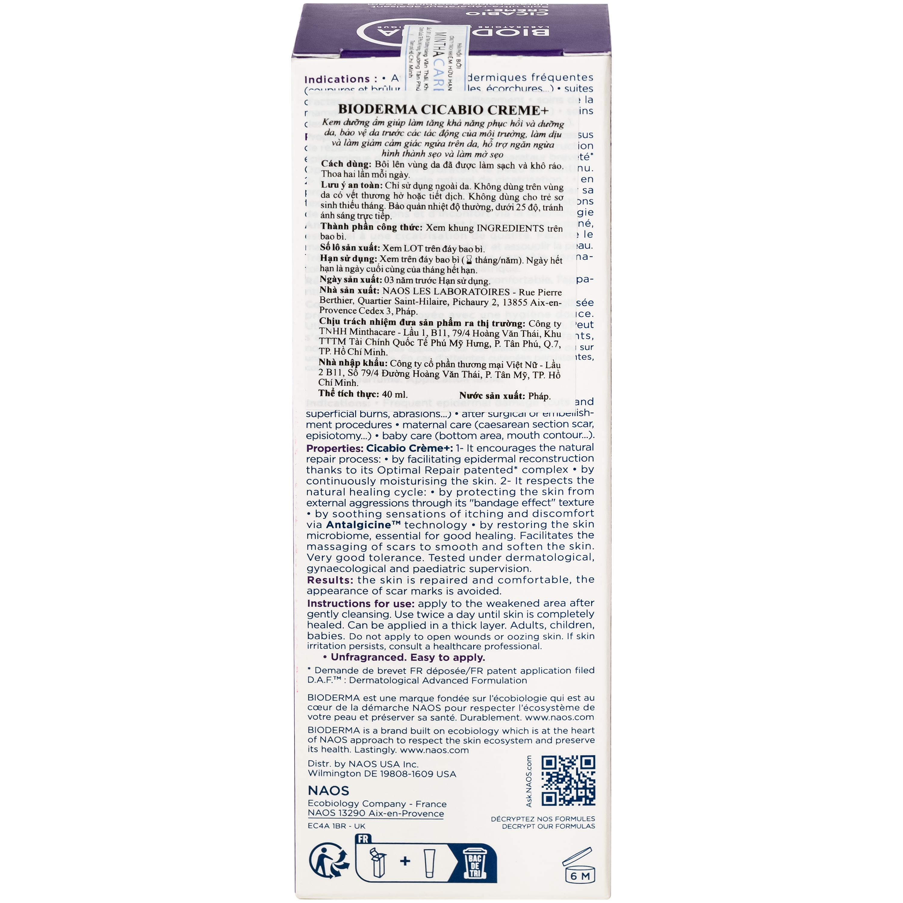 Hình ảnh Kem dưỡng Bioderma Cicabio Crème+ giúp phục hồi da tổn thương, hỗ trợ làm mờ sẹo (40ml)