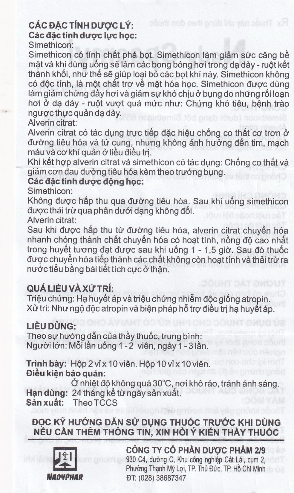 Hình ảnh Thuốc Nady-Spasmyl chống co thắt, giảm các cơn đau đường ruột, dạ dày ( 10 vỉ 10 viên )