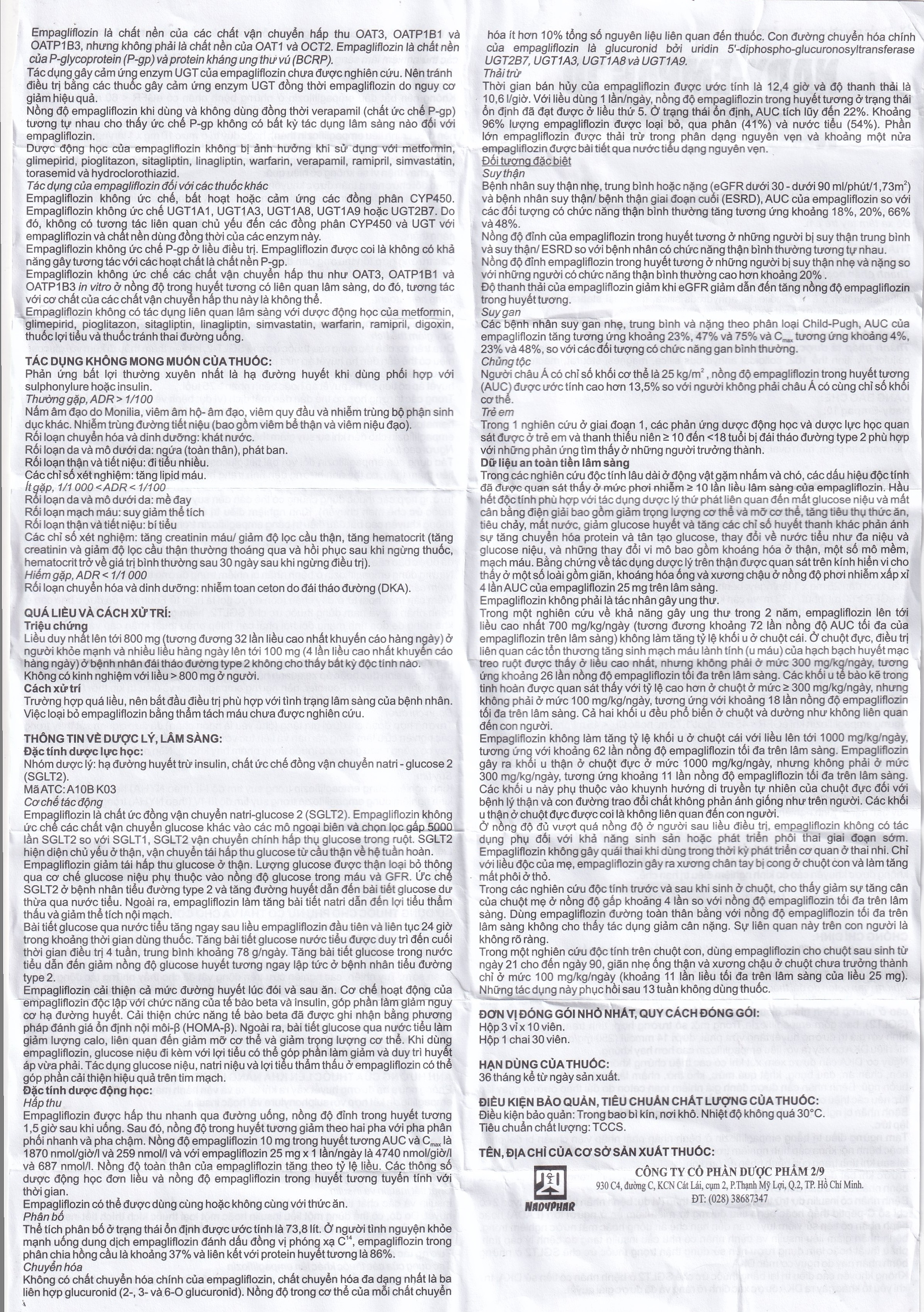 Hình ảnh Thuốc Nady-Empag 10 Nadyphar điều trị đái tháo đường típ 2 (3 vỉ x 10 viên)