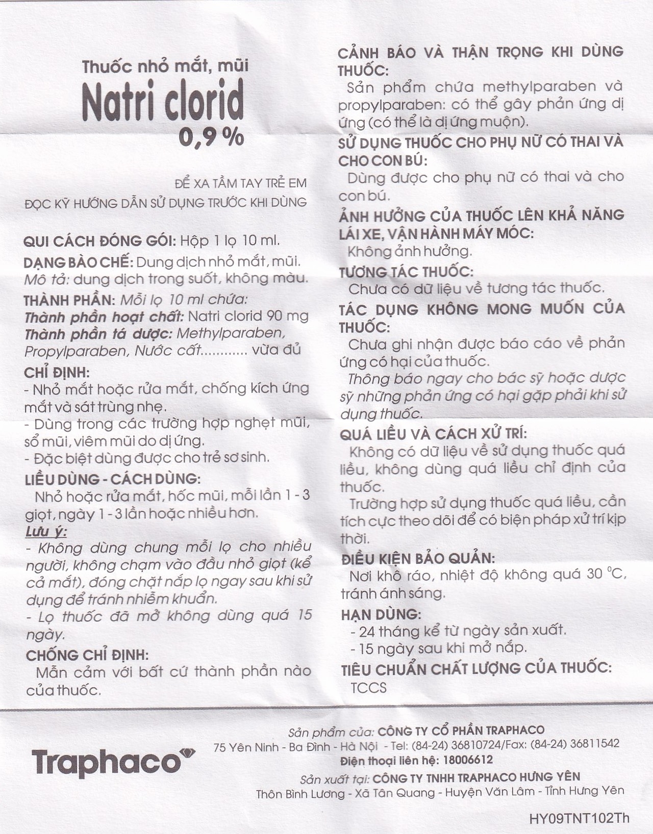 Hình ảnh Thuốc nhỏ mắt, mũi Natri Clorid 0,9% Traphaco giảm nghẹt mũi, chảy mũi, viêm mũi dị ứng (10ml)