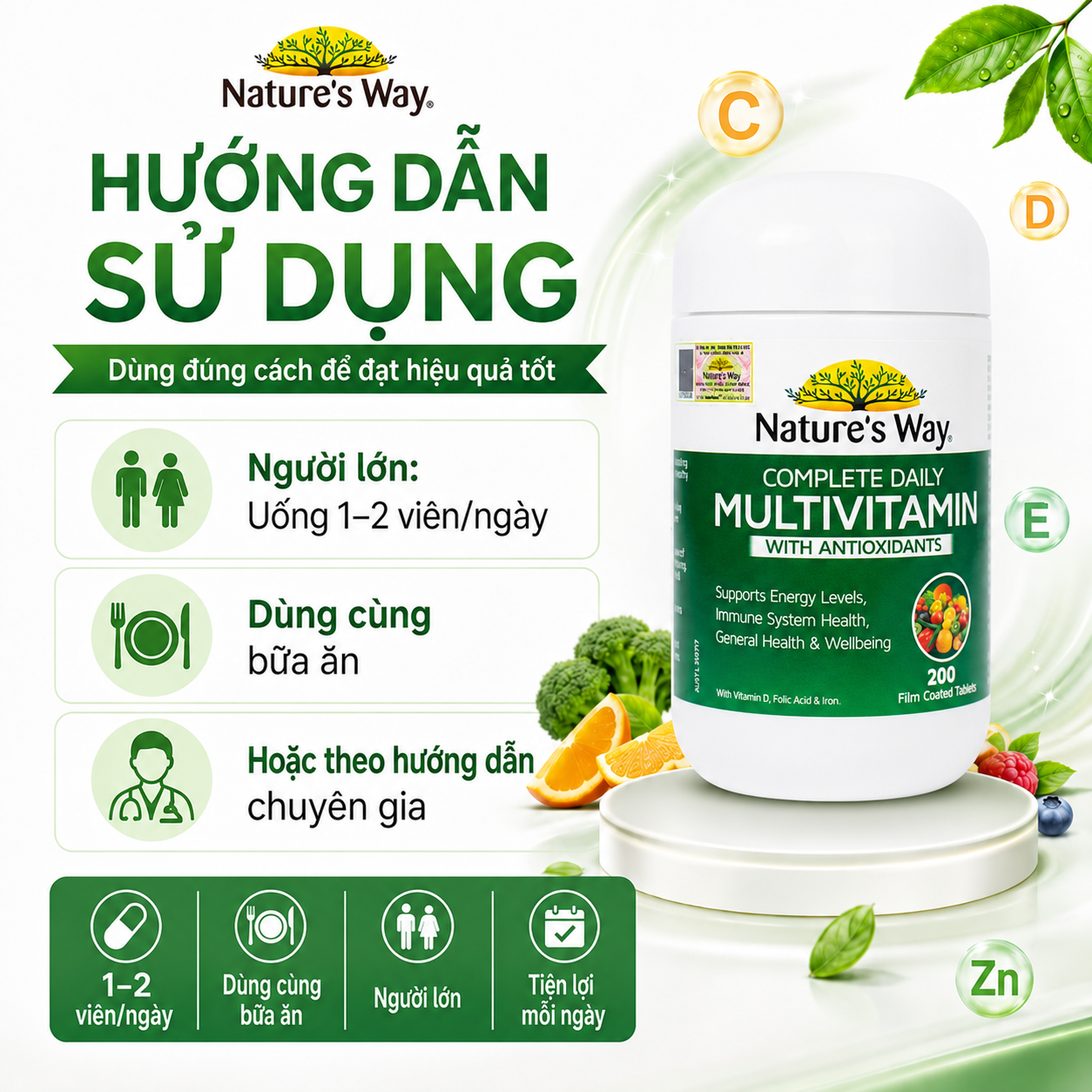 Hình ảnh Viên uống bổ sung Vitamin và khoáng chất, giúp tăng đề kháng Nature's Way Complete Daily Multivitamin(Hộp 200 viên)