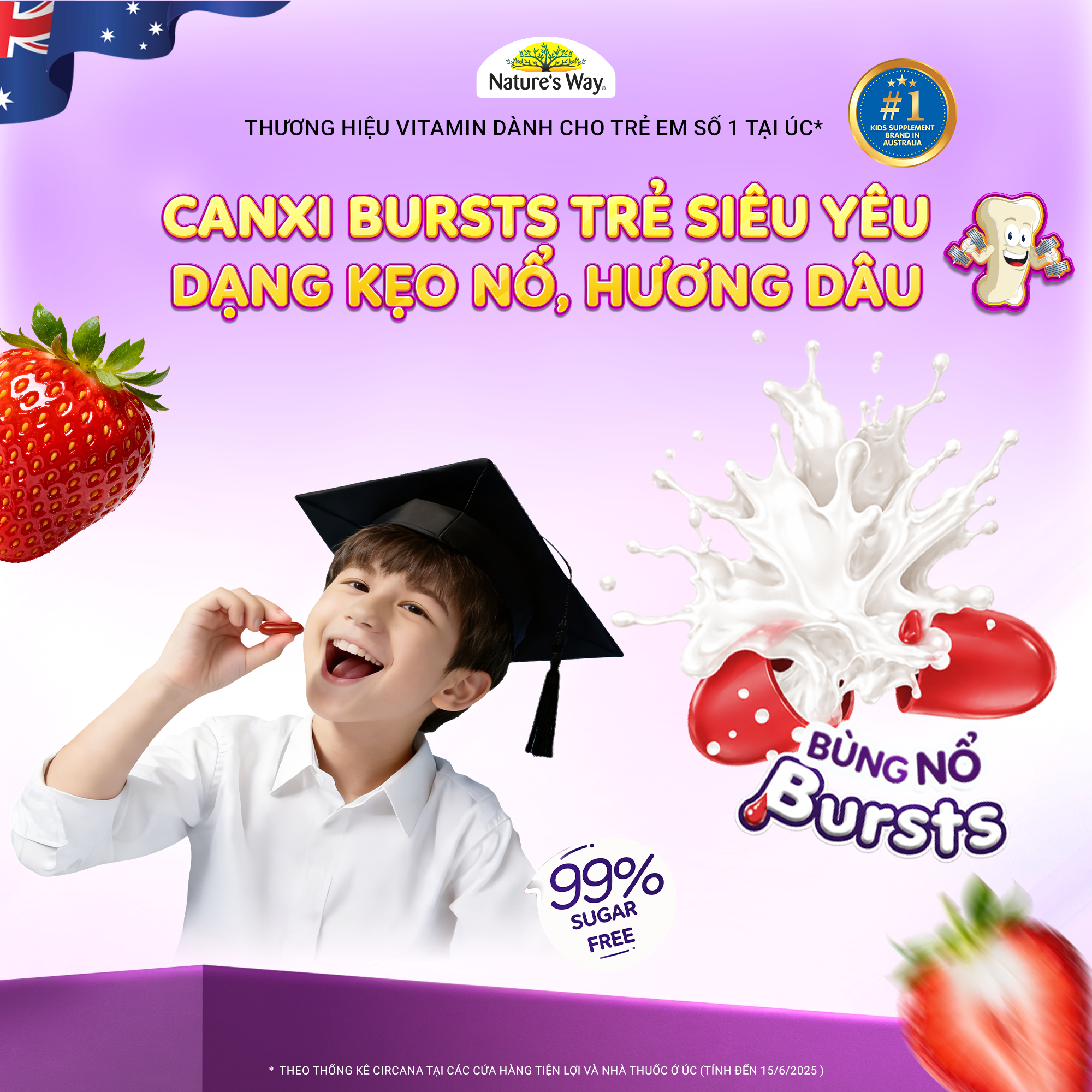Hình ảnh Viên nhai bổ sung canxi và vitamin D3 giúp xương và răng chắc khỏe Nature's Way Kids Smart Bursts Calcium + Vitamin D3 (50 viên)