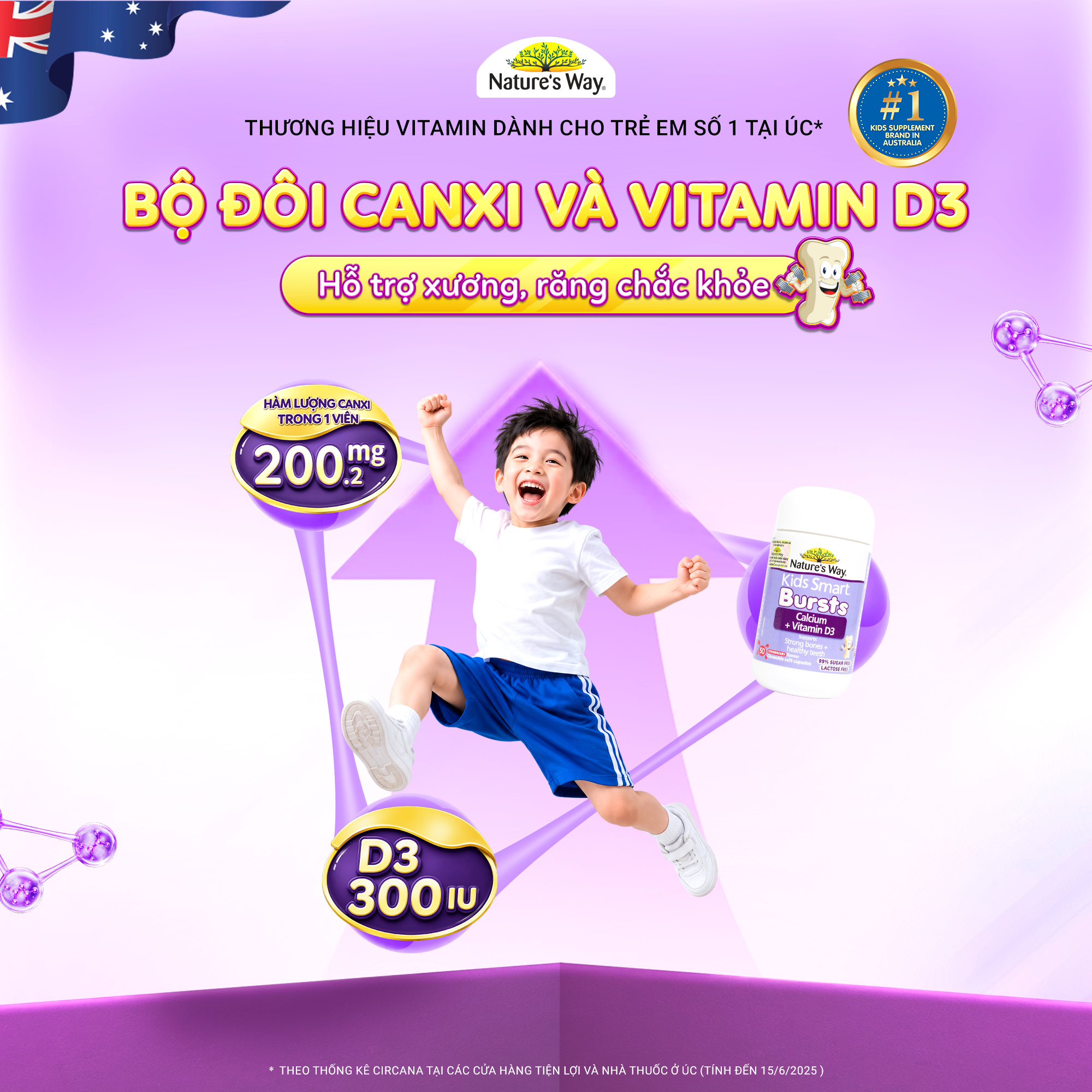 Hình ảnh Viên nhai bổ sung canxi và vitamin D3 giúp xương và răng chắc khỏe Nature's Way Kids Smart Bursts Calcium + Vitamin D3 (50 viên)