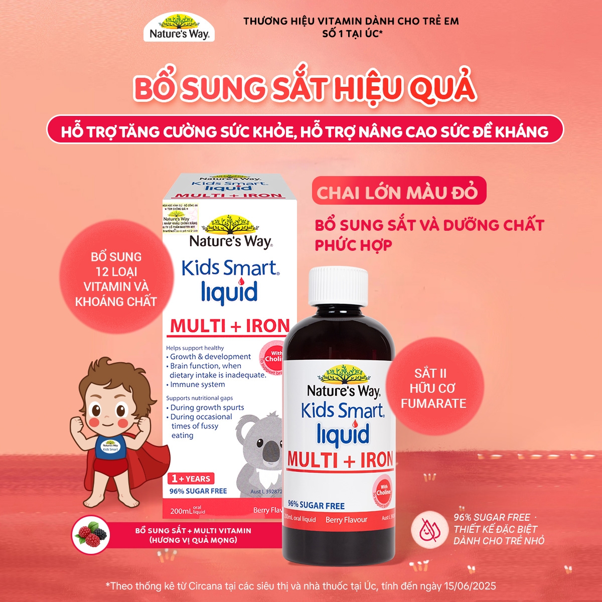 Hình ảnh Siro hỗ trợ tăng sức đề kháng Kids Smart Liquid Multi + Iron Nature's Way (200ml)