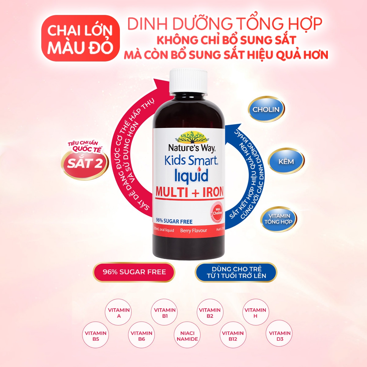 Hình ảnh Siro hỗ trợ tăng sức đề kháng Kids Smart Liquid Multi + Iron Nature's Way (200ml)