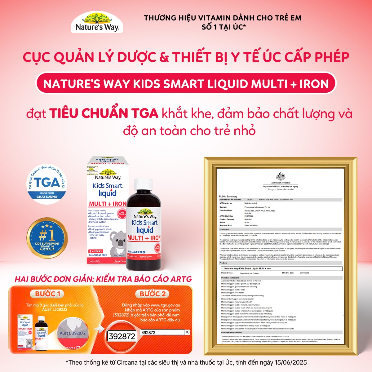 Hình ảnh Siro hỗ trợ tăng sức đề kháng Kids Smart Liquid Multi + Iron Nature's Way (200ml)