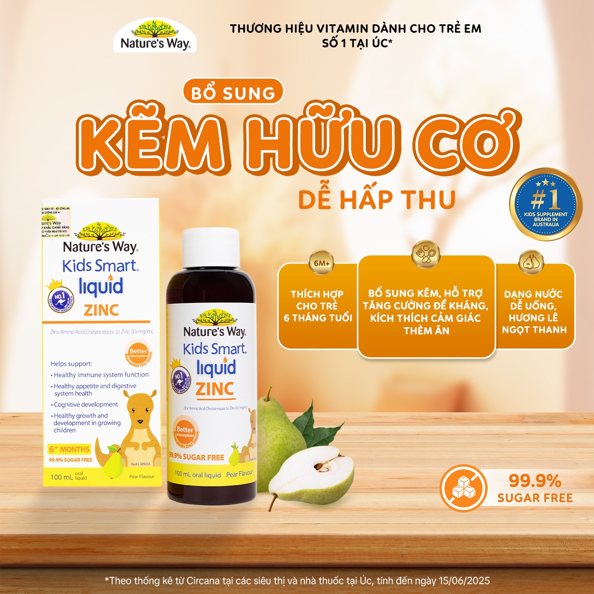 Hình ảnh Siro bổ sung kẽm và hỗ trợ kích thích thèm ăn Kids Smart Liquid Zinc Nature's Way (Hộp 100ml)