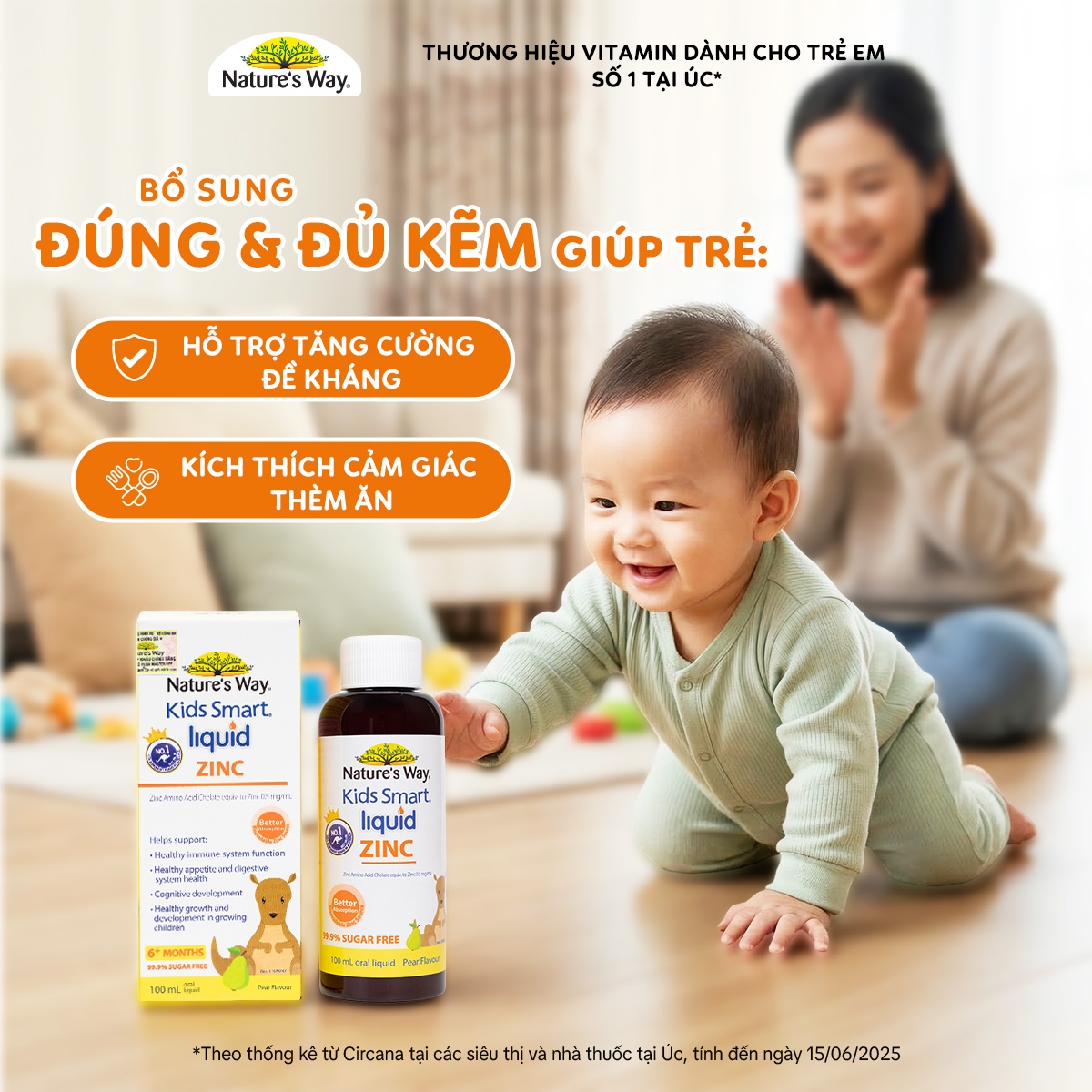 Hình ảnh Siro bổ sung kẽm và hỗ trợ kích thích thèm ăn Kids Smart Liquid Zinc Nature's Way (Hộp 100ml)