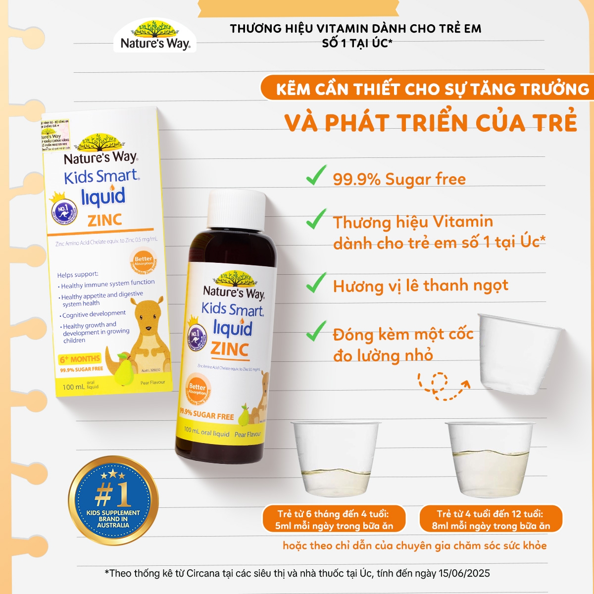 Hình ảnh Siro bổ sung kẽm và hỗ trợ kích thích thèm ăn Kids Smart Liquid Zinc Nature's Way (Hộp 100ml)