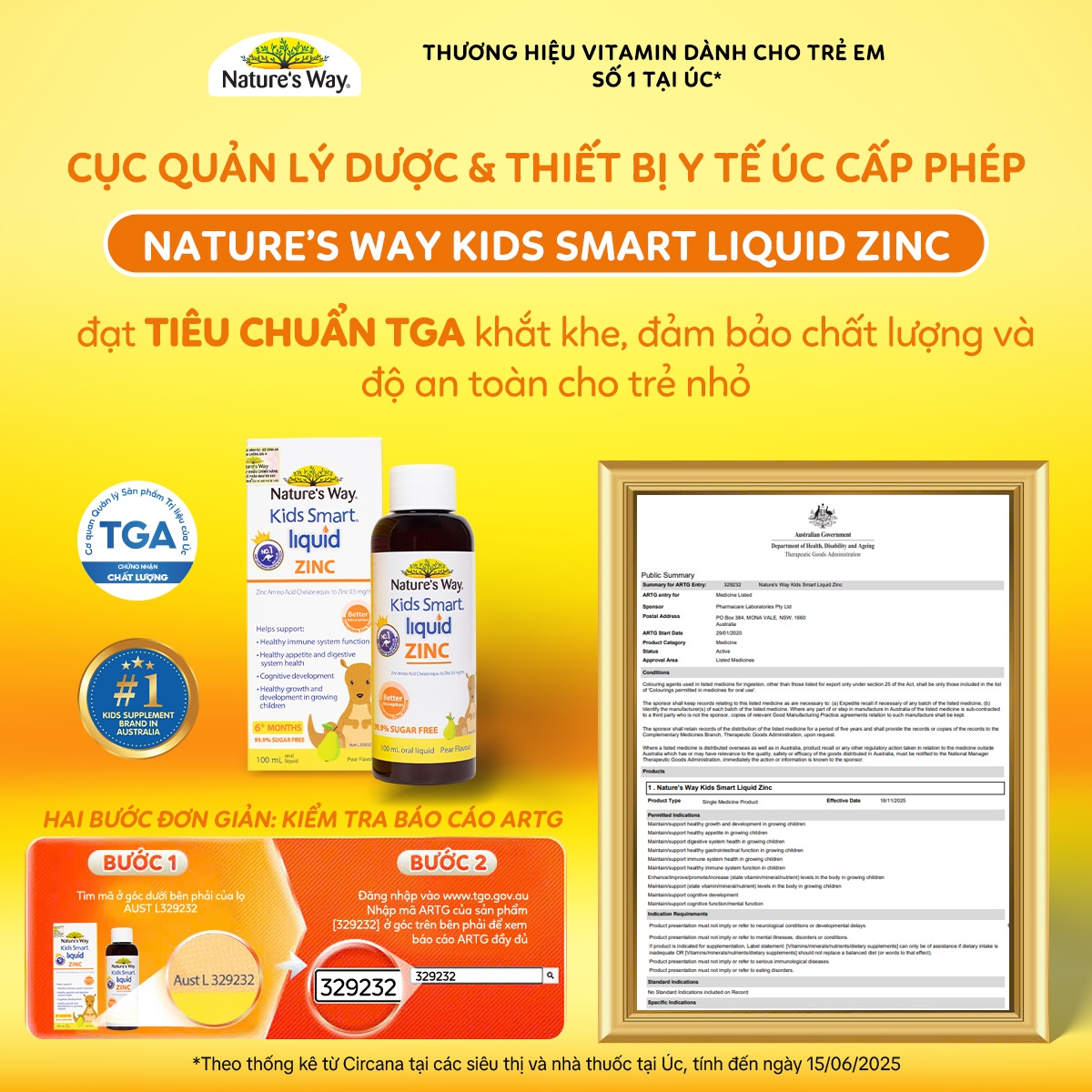 Hình ảnh Siro bổ sung kẽm và hỗ trợ kích thích thèm ăn Kids Smart Liquid Zinc Nature's Way (Hộp 100ml)