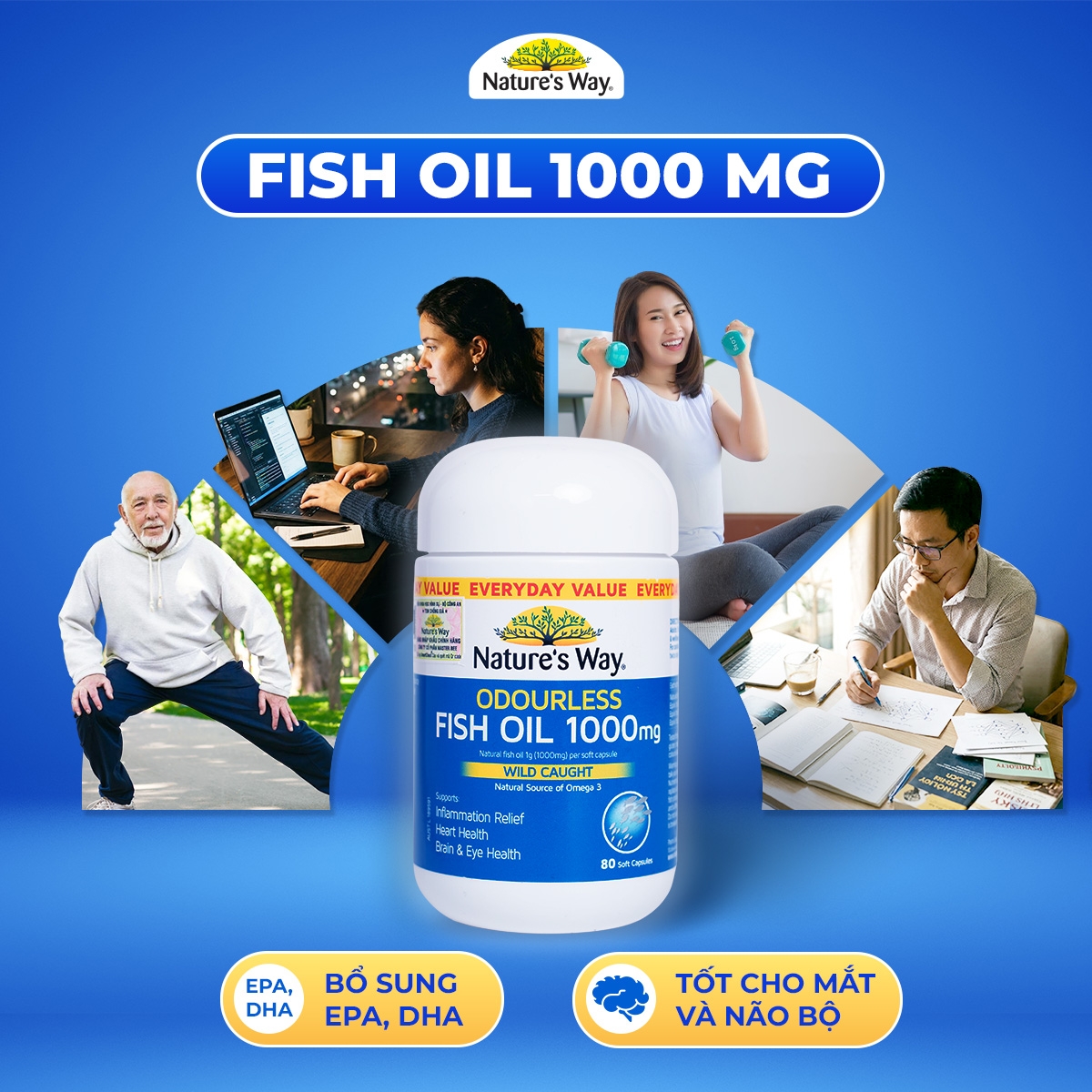 Hình ảnh Viên hỗ trợ bổ não Odourless Fish Oil 1000mg Nature's Way (80 viên)