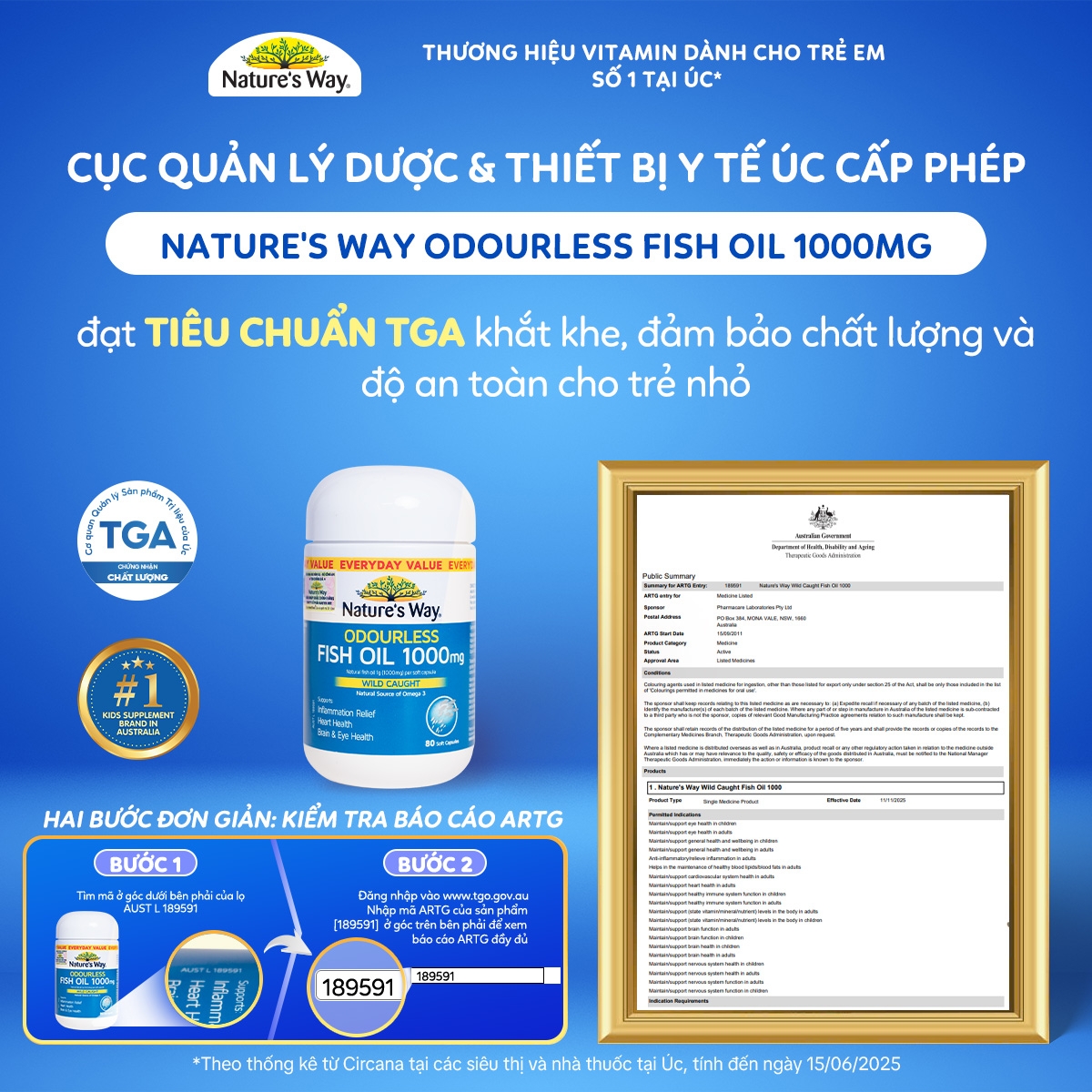 Hình ảnh Viên hỗ trợ bổ não Odourless Fish Oil 1000mg Nature's Way (80 viên)