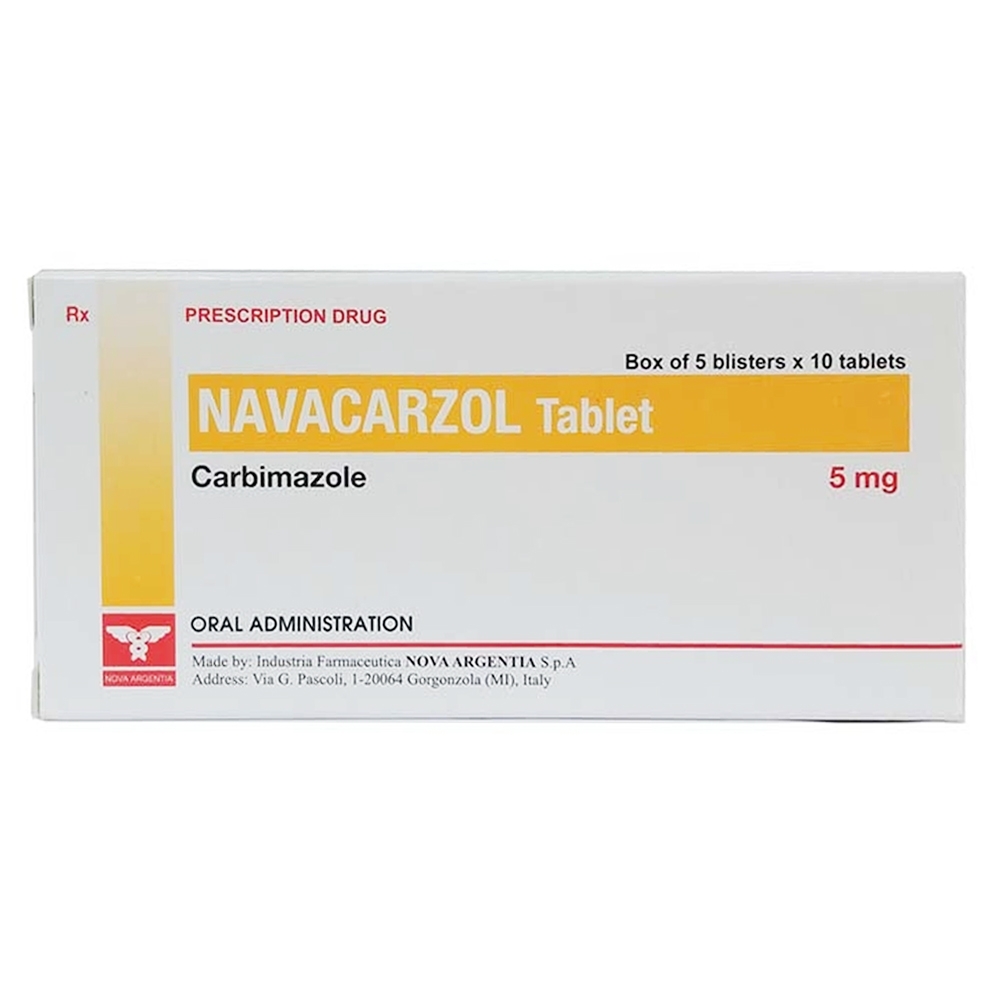 Hình ảnh  Viên nén Navacarzol 5mg Nova Argentia hỗ trợ điều trị rối loạn tuyến giáp (5 vỉ x 10 viên)