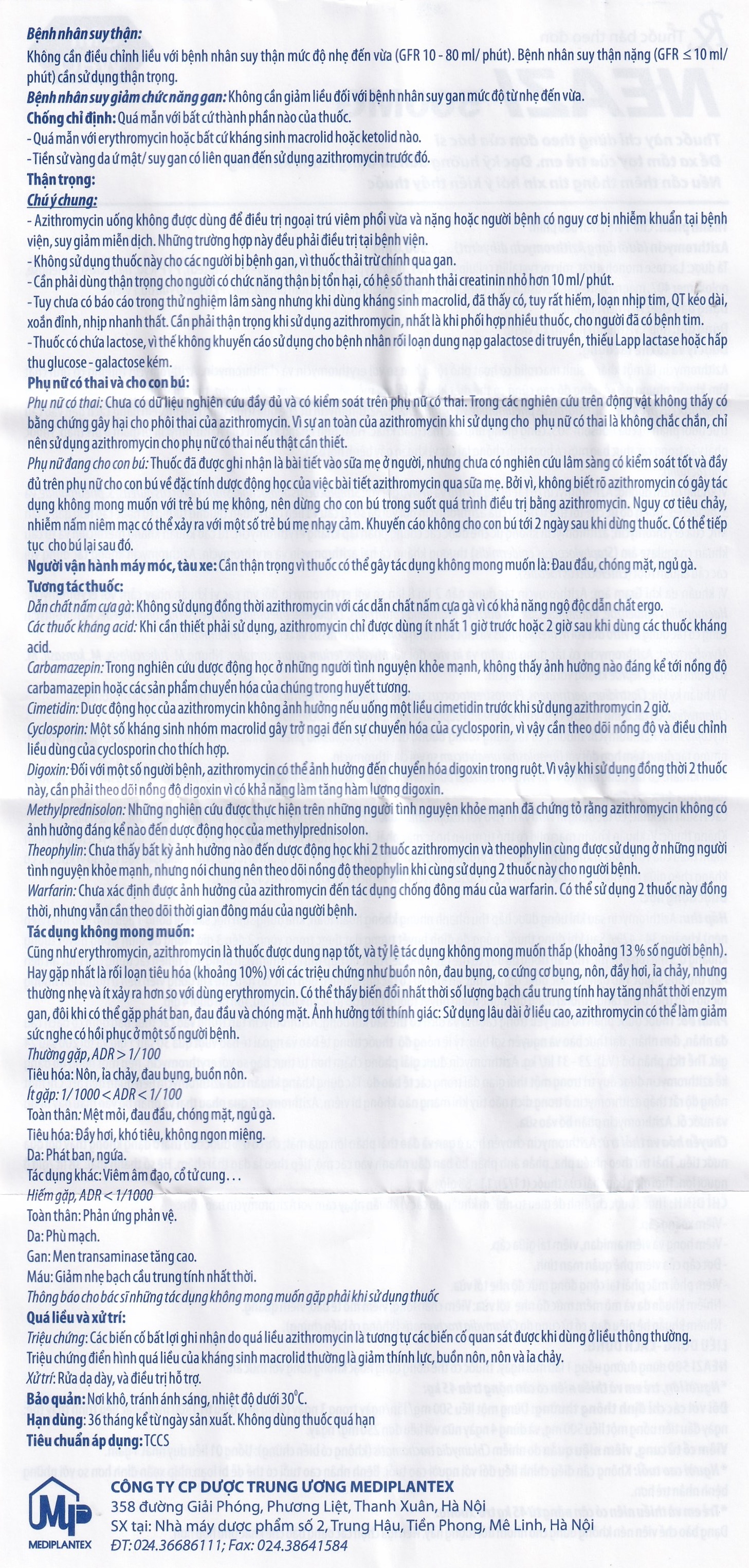 Hình ảnh Viên nén Neazi 500mg Mediplantex điều trị viêm xoang cấp, viêm họng, amidan (1 vỉ x 3 viên)