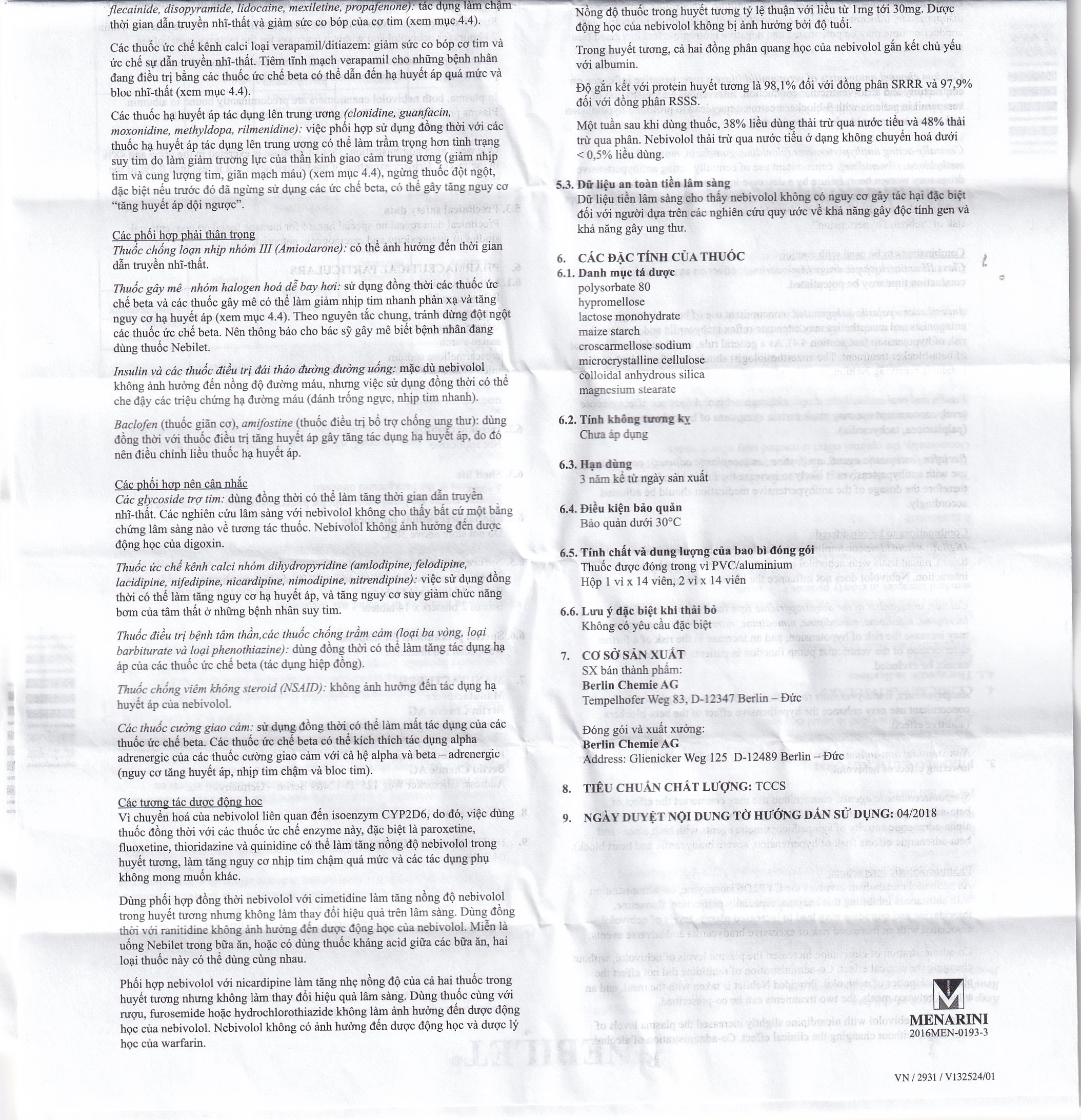 Hình ảnh Viên nén Nebilet 5mg Menarini điều trị tăng huyết áp và suy tim mạn tính (1 vỉ x 14 viên)