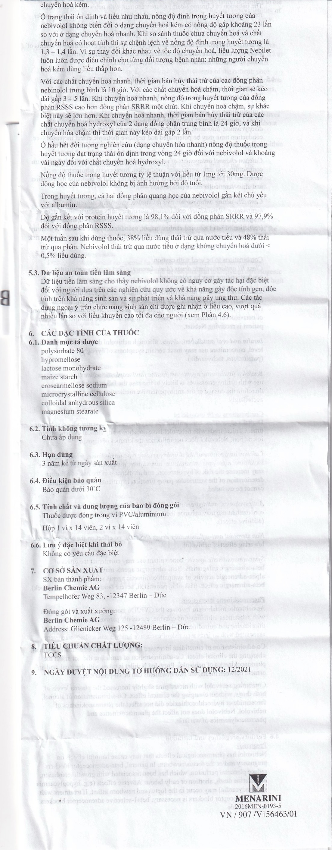 Hình ảnh Thuốc Nebilet Nebivolol 5mg Menarini điều trị tăng huyết áp và suy tim mạn tính (2 vỉ x 14 viên)